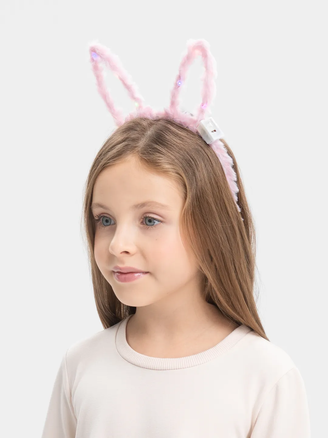 Led Işıklı Peluş Pofuduk Tavşan Kulak Tavşan Taç Pembe 17X23 cm