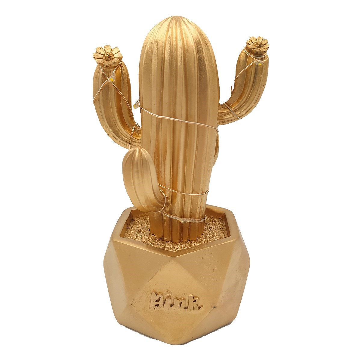 Led Işıklı Sevimli Kaktüs Dekoratif Masa Lambası Mini Biblo Gece Lambası-GOLD