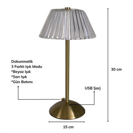 Masa Üstü Taşınabilir USB Şarjlı Dokunmatik Eskitme Aydınlatıcı Aplik Led Kristal Abajur