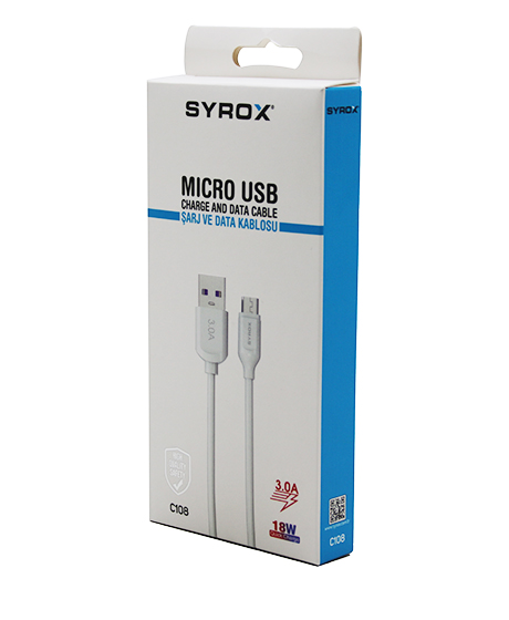 MICRO USB 3.0A 18W QUICK MİKRO SAMSUNG ŞARJ - DATA KABLOSU 1MT C108