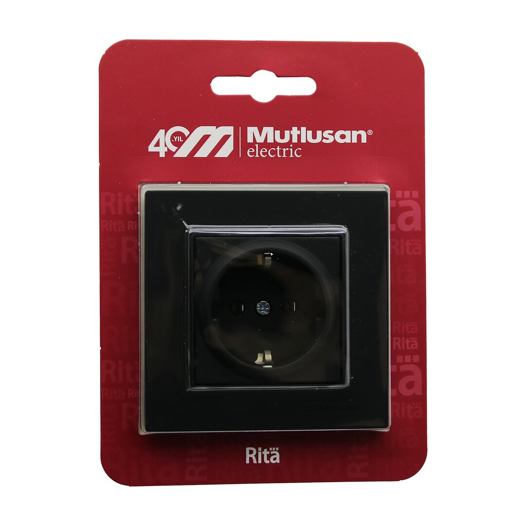 MUTLUSAN RİTA-2220 600 0284B BLİSTERLİ - KARTLI SİYAH - TOPRAKLI PRİZ ÇERÇEVELİ