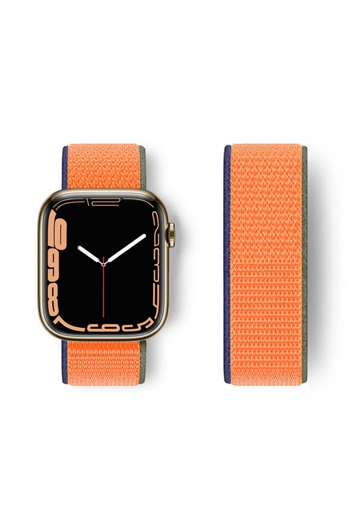 Newface Apple Watch 42mm Hasırlı Cırtcırtlı Kordon - Turuncu