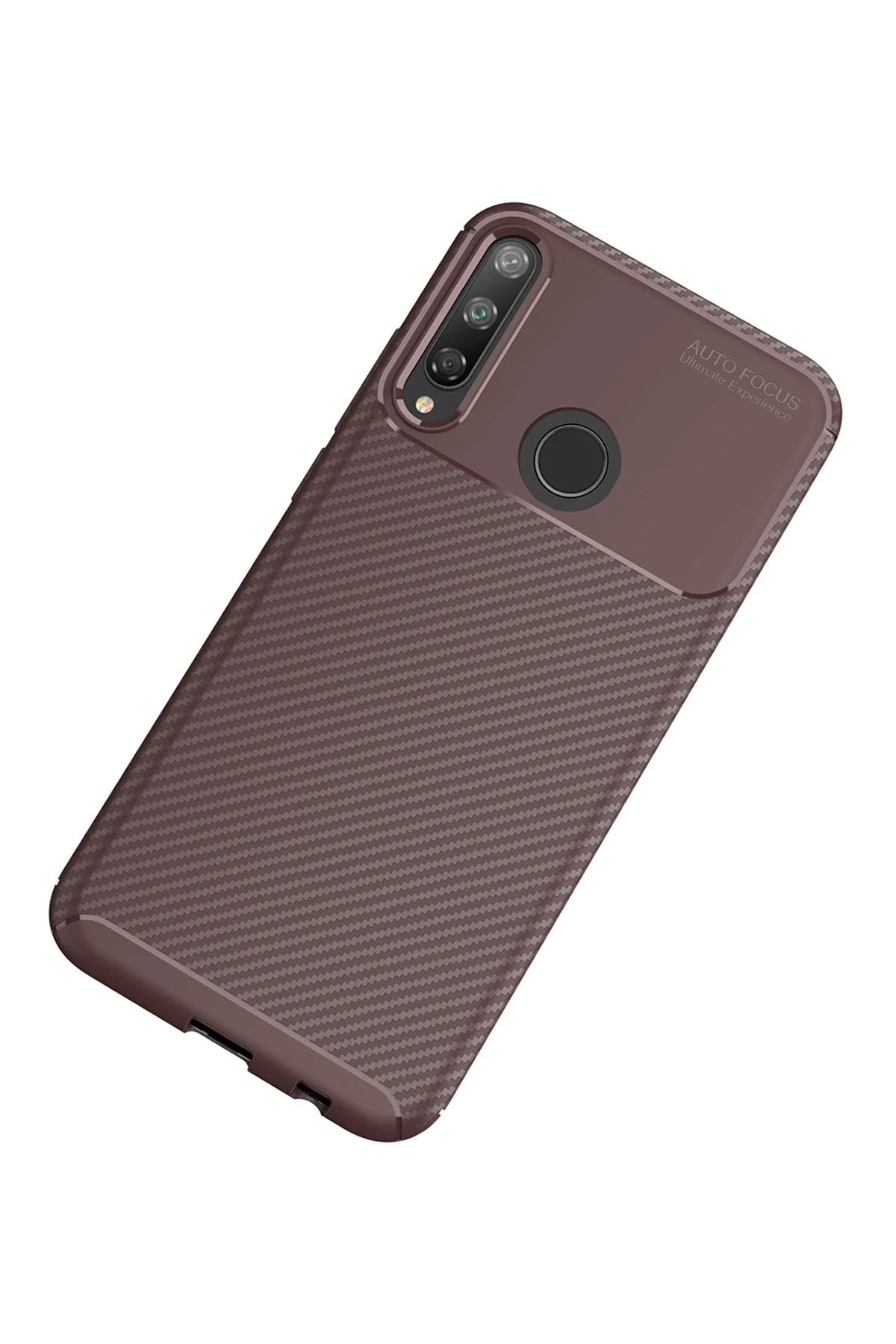 Newface Huawei P40 Lite E Kılıf Auto Focus Karbon Kapak - Kahverengi