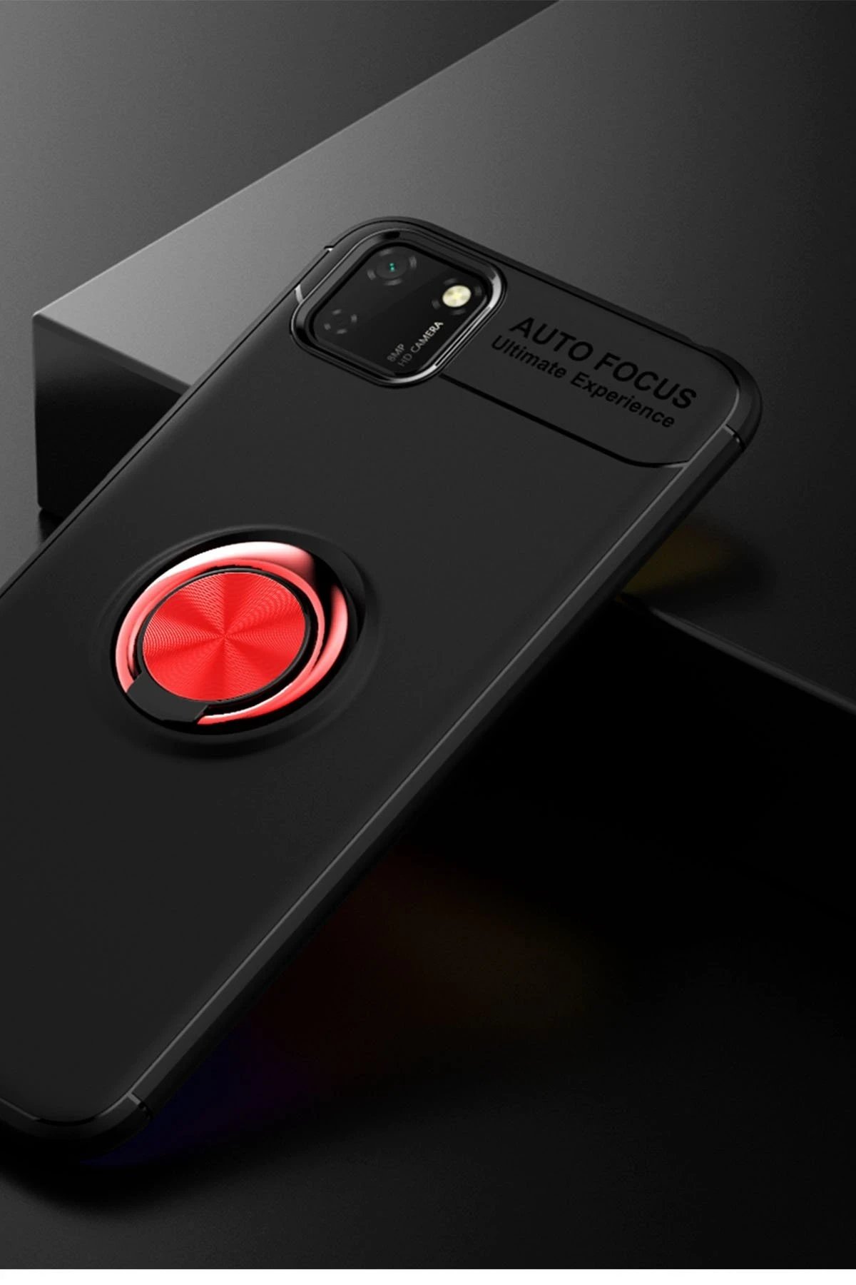 Newface Huawei Y5P Kılıf Range Yüzüklü Silikon - Siyah-Kırmızı