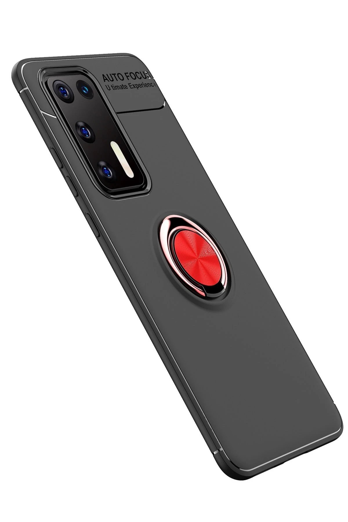 Newface Huawei P40 Kılıf Range Yüzüklü Silikon - Siyah-Kırmızı