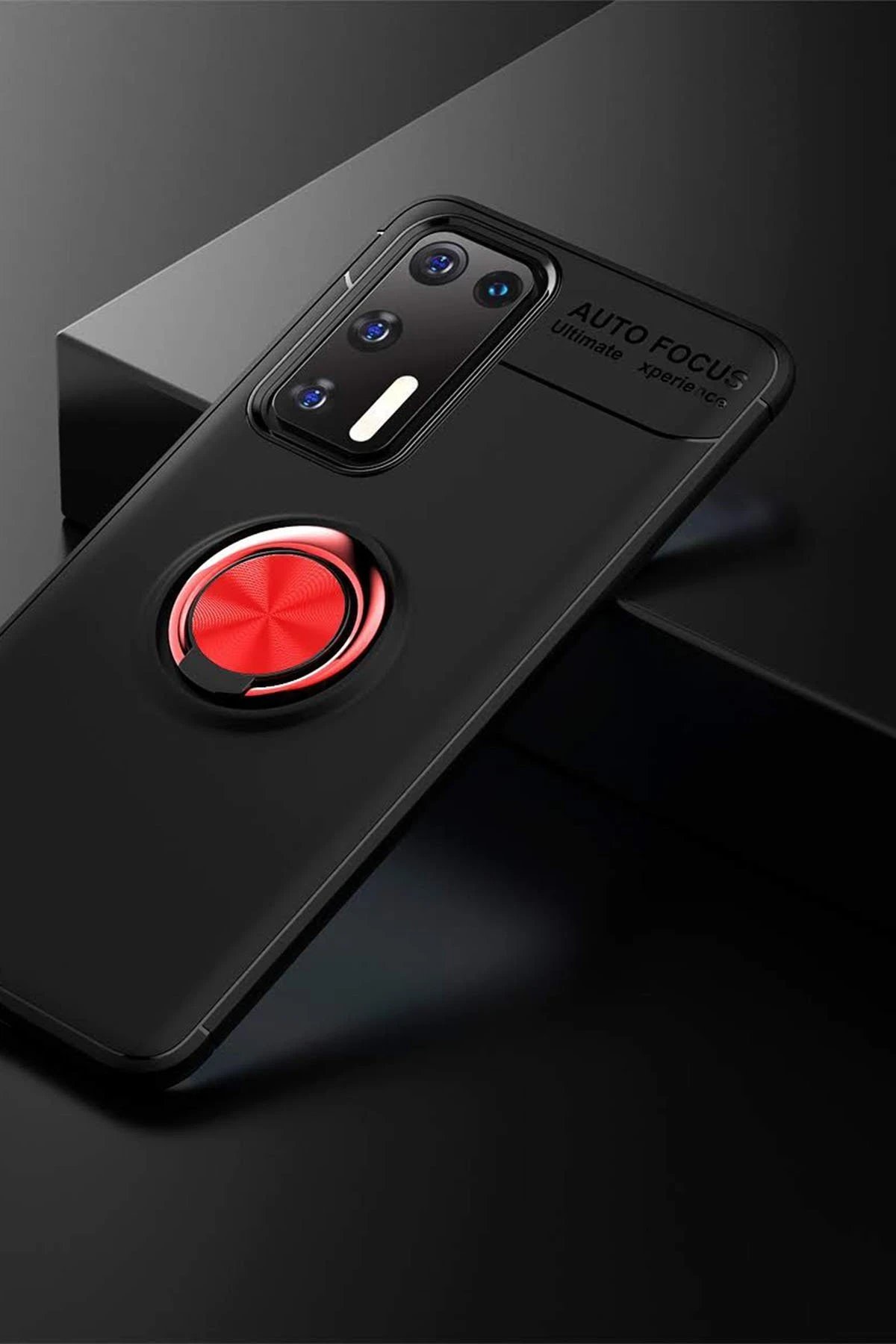 Newface Huawei P40 Kılıf Range Yüzüklü Silikon - Siyah-Kırmızı