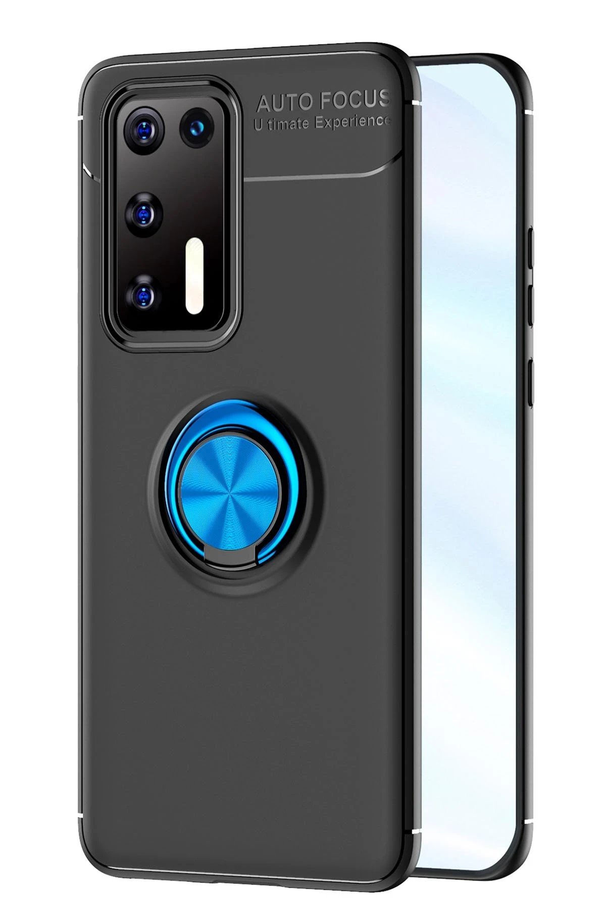 Newface Huawei P40 Kılıf Range Yüzüklü Silikon - Siyah-Mavi