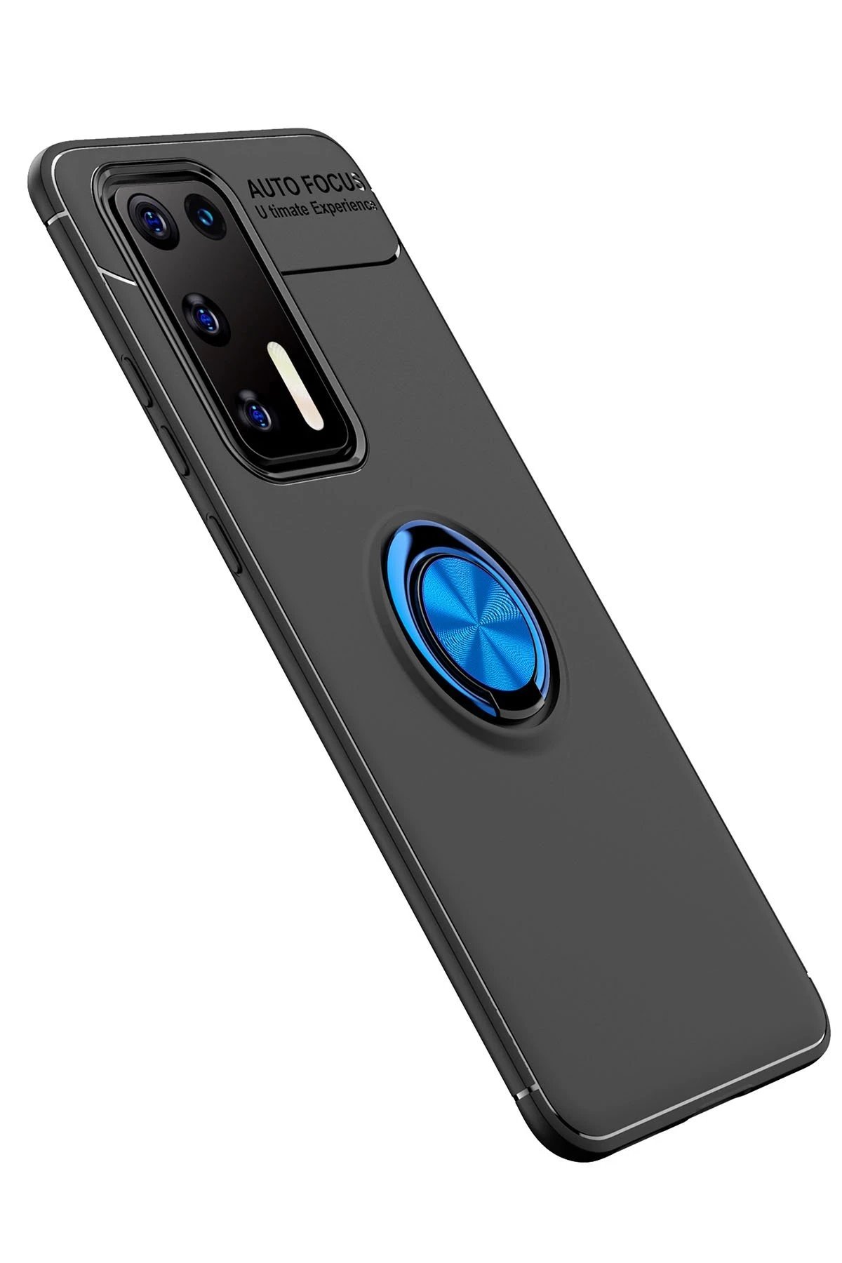 Newface Huawei P40 Kılıf Range Yüzüklü Silikon - Siyah-Mavi