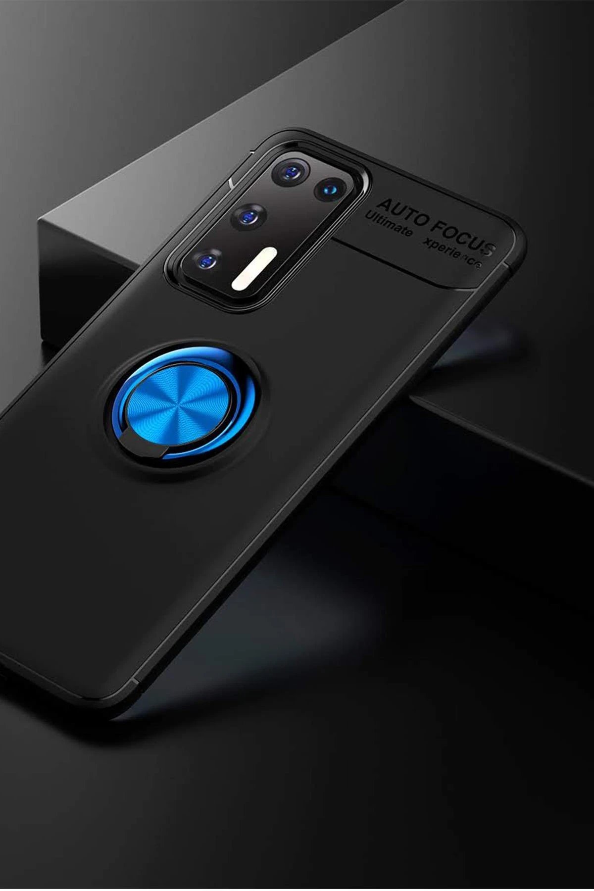 Newface Huawei P40 Kılıf Range Yüzüklü Silikon - Siyah-Mavi