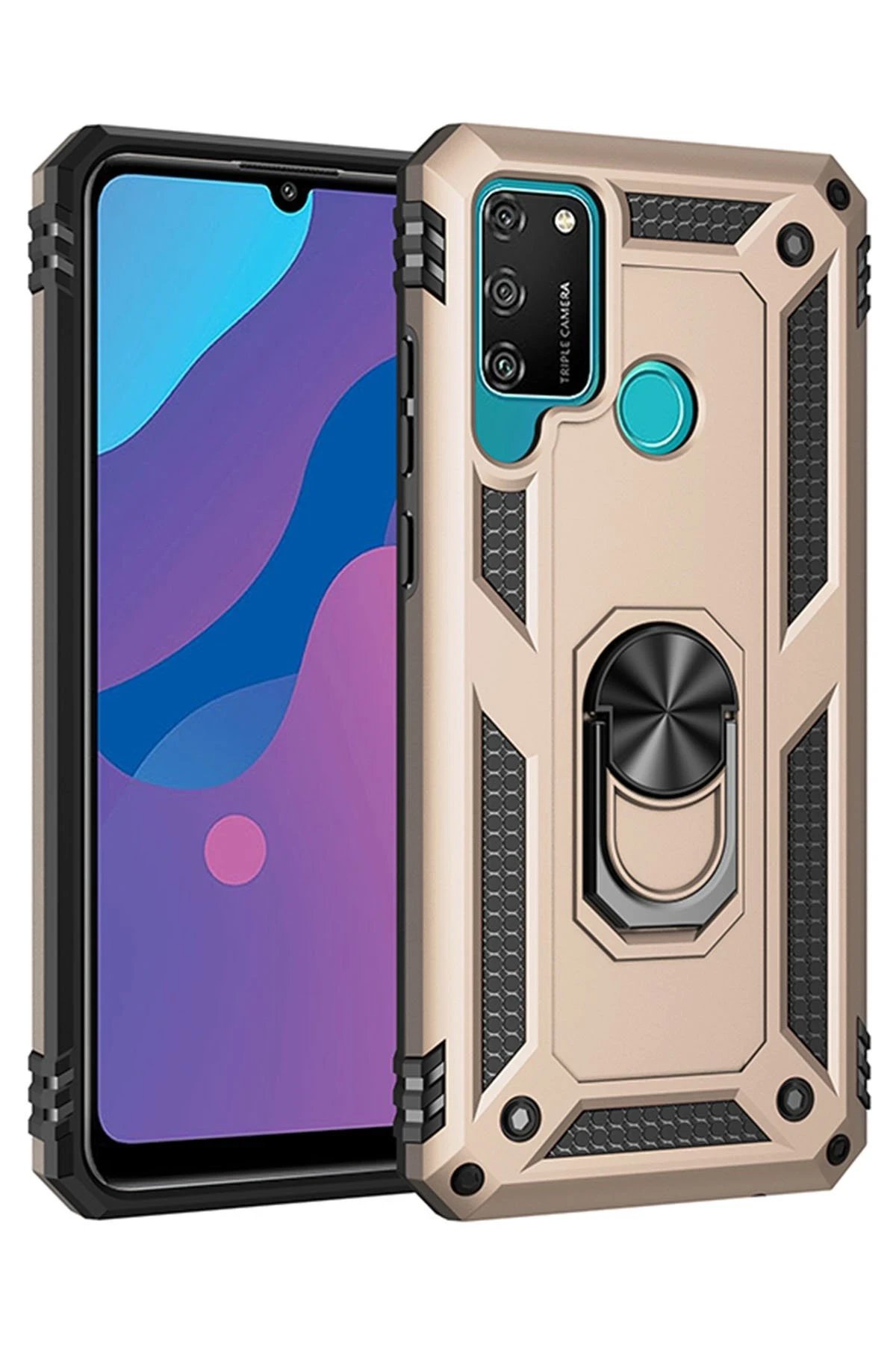 Newface Huawei Y6P Kılıf Sofya Yüzüklü Silikon Kapak - Gold