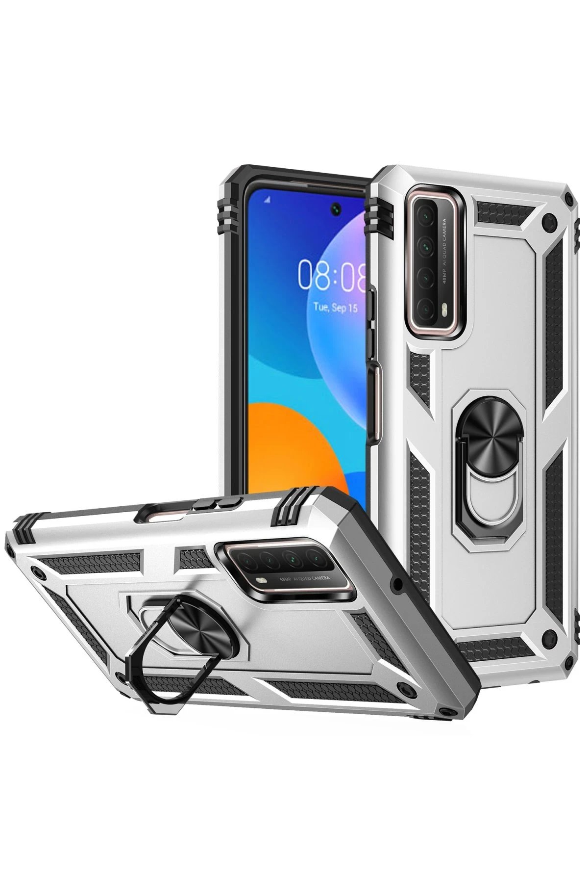 Newface Huawei P Smart 2021 Kılıf Sofya Yüzüklü Silikon Kapak - Gümüş