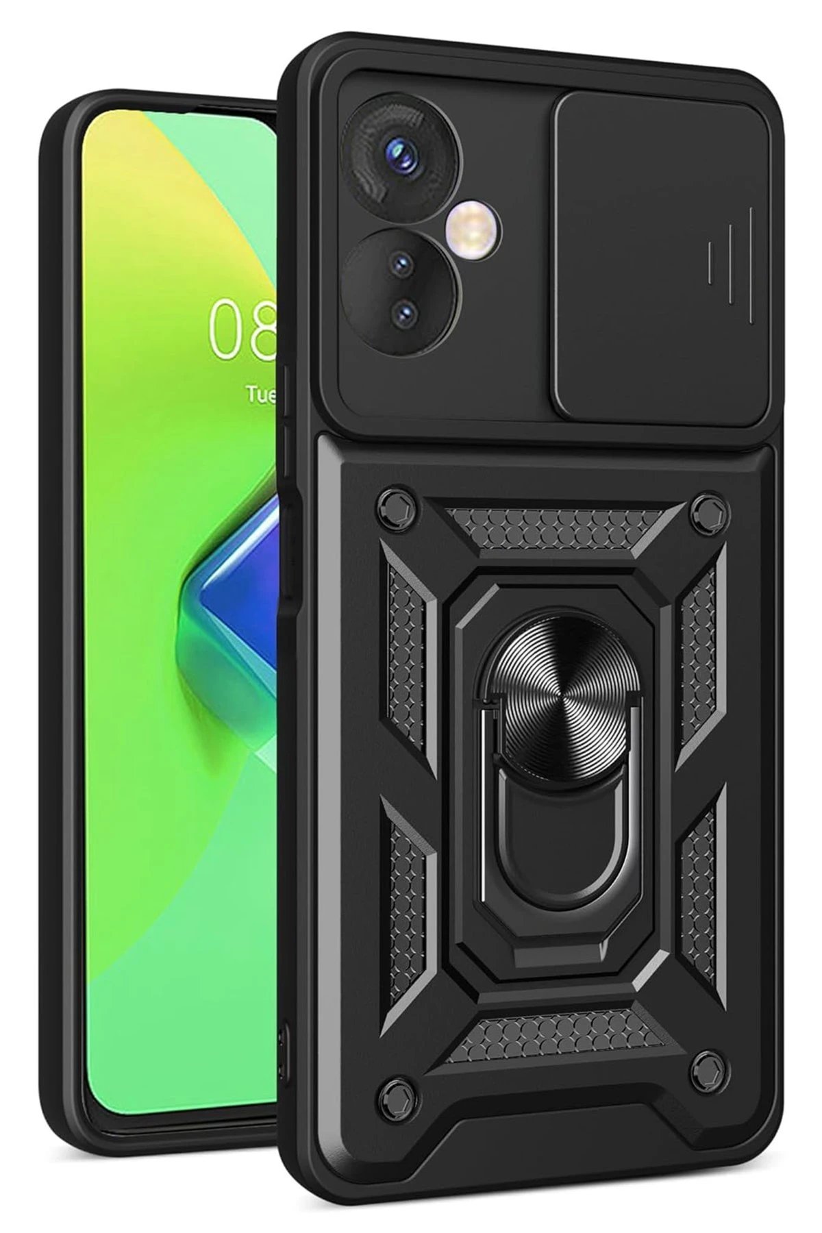 Newface İnfinix Hot 30 4G Kılıf Pars Lens Yüzüklü Silikon - Siyah