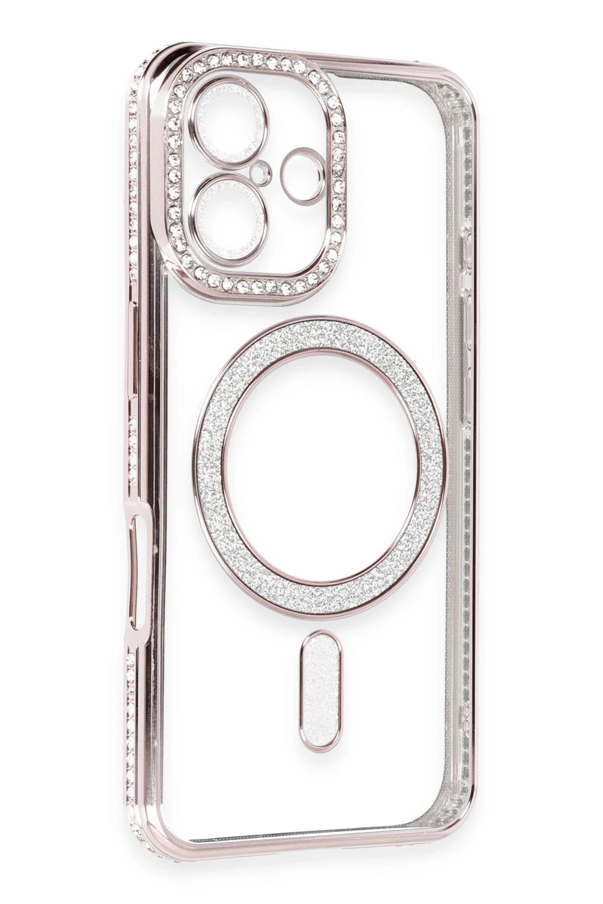 Newface iPhone 16 Kılıf Joke Simli Magneticsafe Kılıf - Pembe