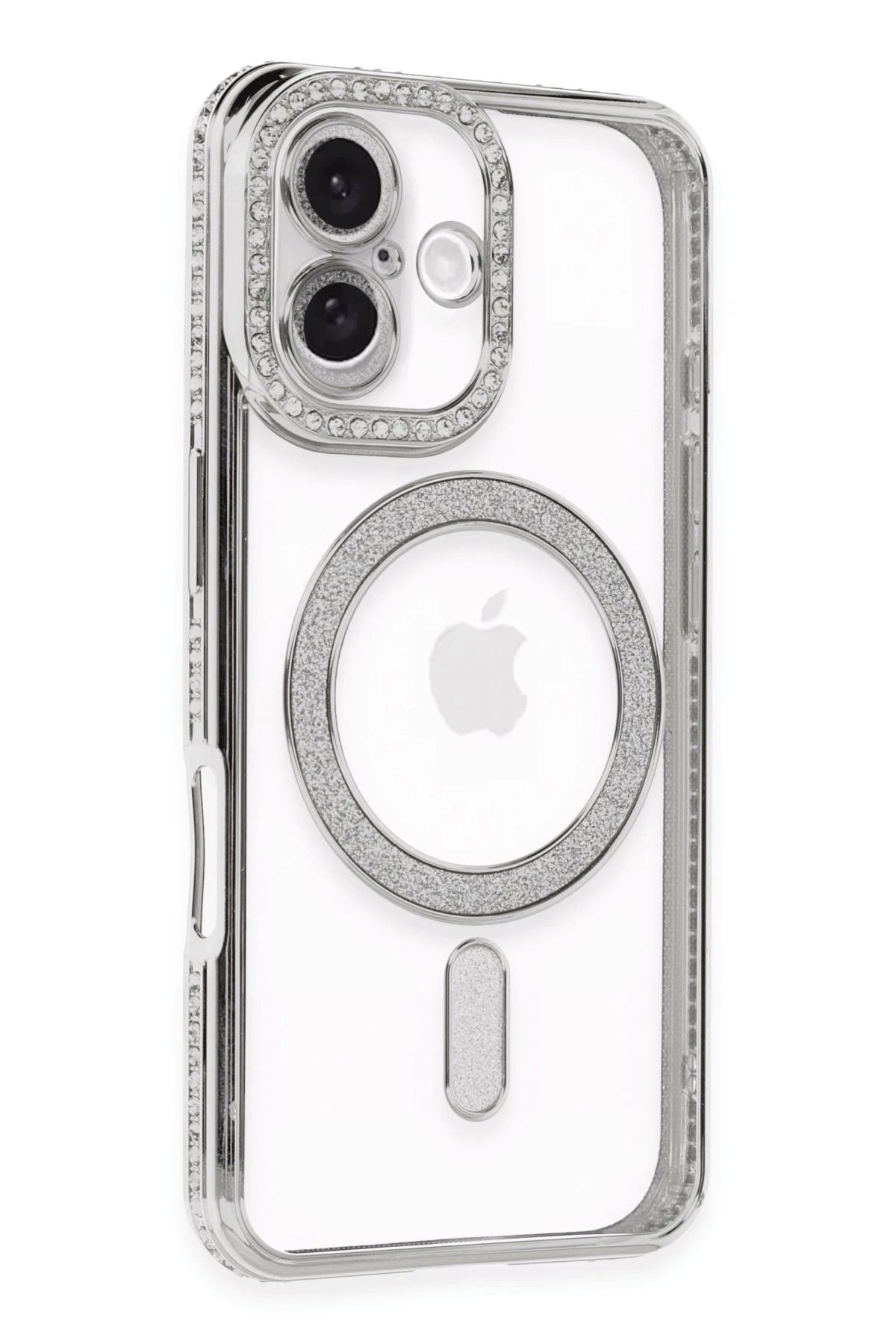 Newface iPhone 16 Plus Kılıf Joke Simli Magneticsafe Kılıf - Gümüş