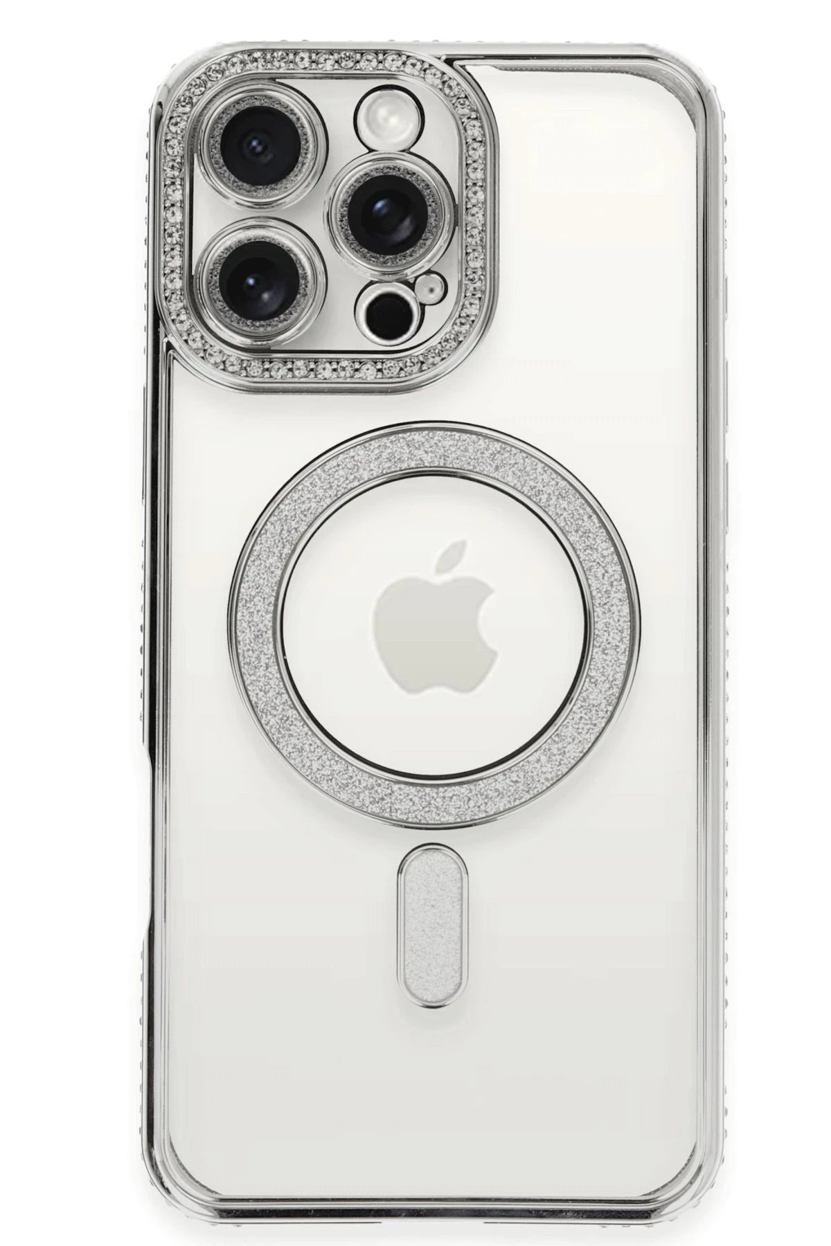 Newface iPhone 16 Pro Kılıf Joke Simli Magneticsafe Kılıf - Gümüş