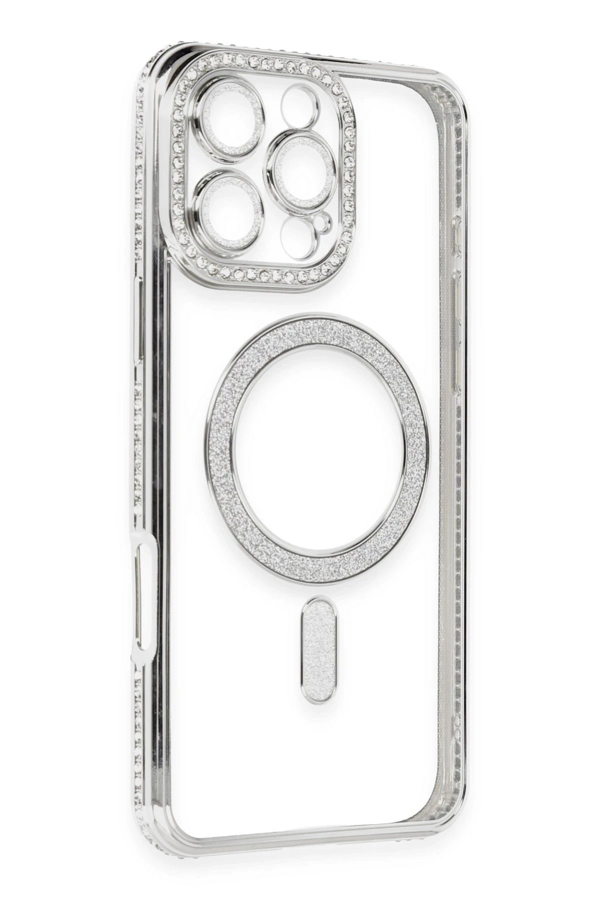 Newface iPhone 16 Pro Kılıf Joke Simli Magneticsafe Kılıf - Gümüş