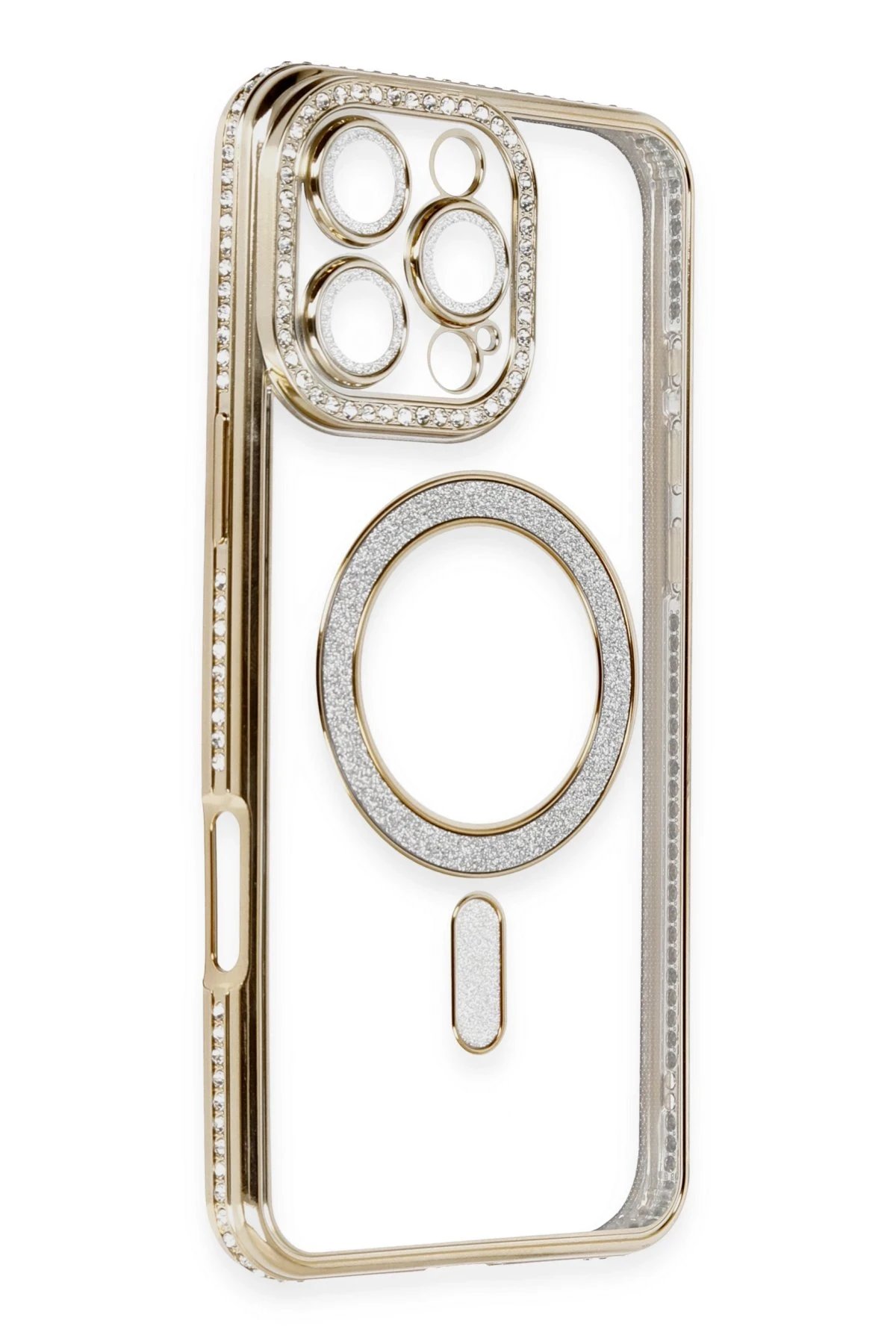 Newface iPhone 16 Pro Max Kılıf Joke Simli Magneticsafe Kılıf - Gold