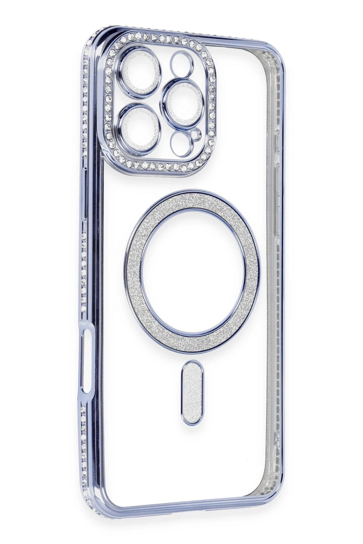 Newface iPhone 16 Pro Max Kılıf Joke Simli Magneticsafe Kılıf - Mavi