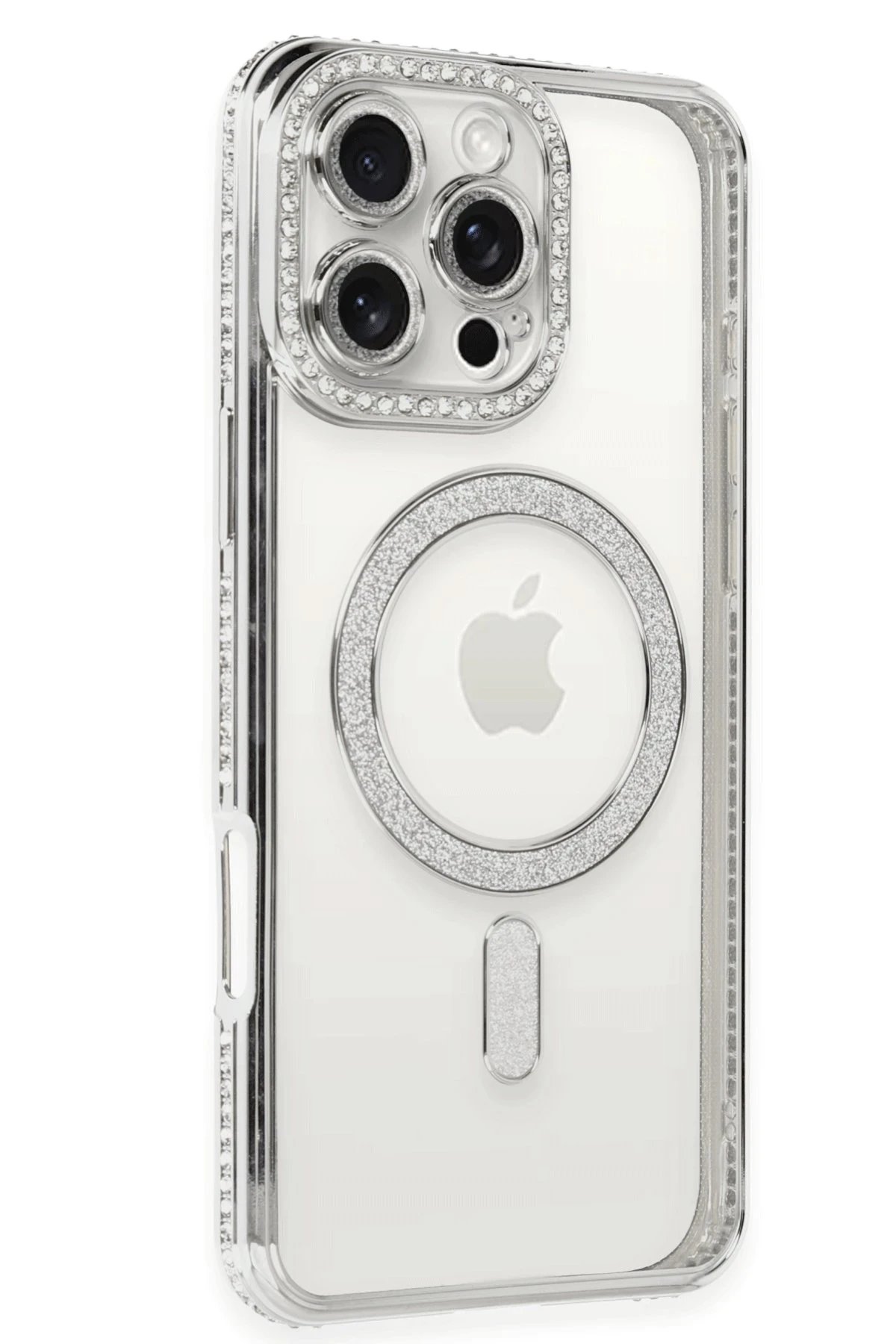 Newface iPhone 16 Pro Max Kılıf Joke Simli Magneticsafe Kılıf - Gümüş