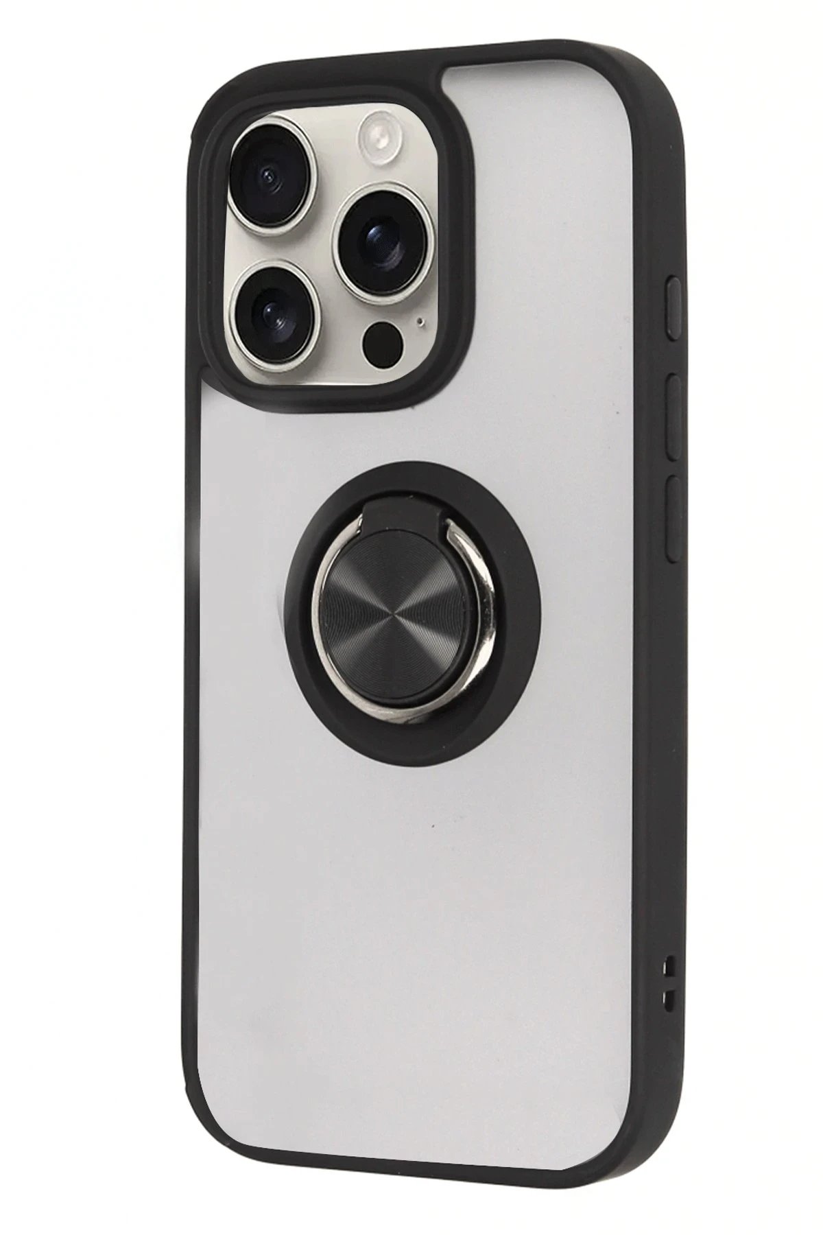 Newface iPhone 16 Pro Kılıf Montreal Yüzüklü Silikon Kapak - Siyah