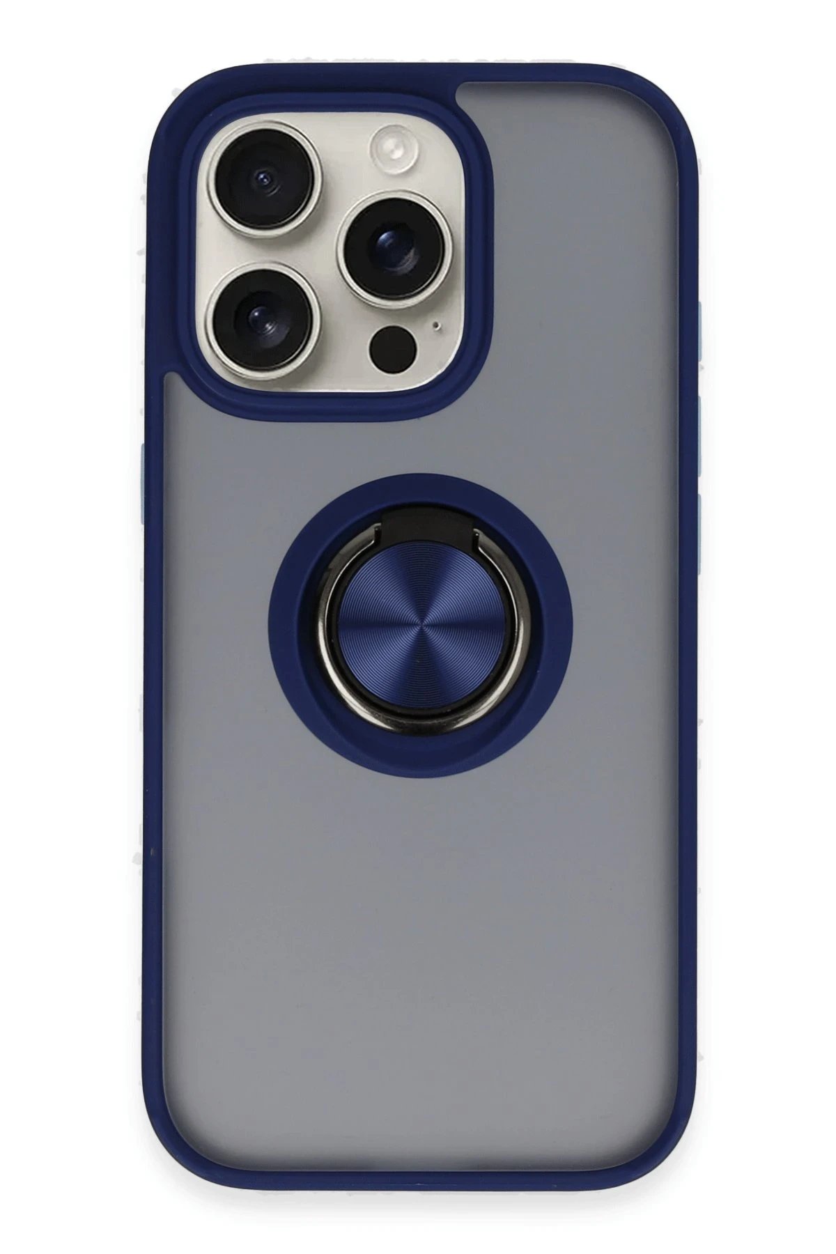 Newface iPhone 16 Pro Kılıf Montreal Yüzüklü Silikon Kapak - Lacivert