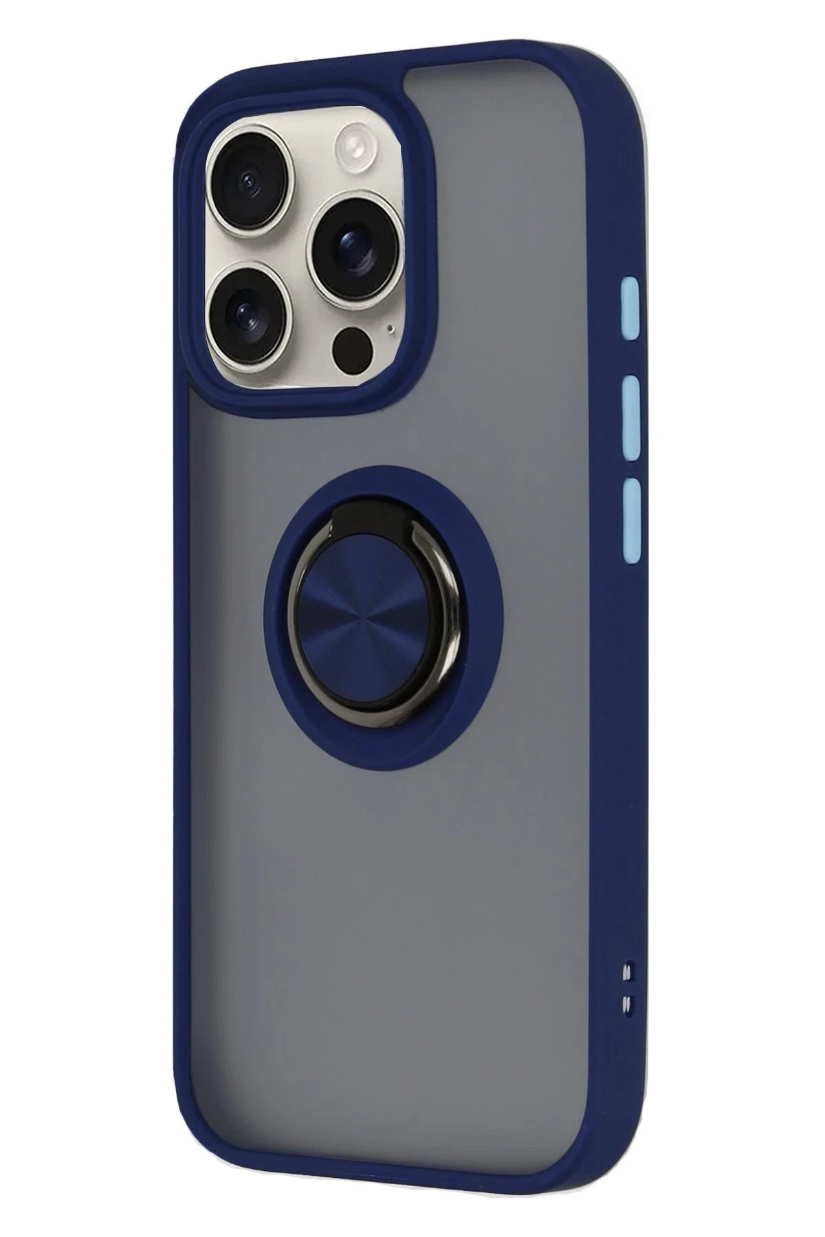 Newface iPhone 16 Pro Kılıf Montreal Yüzüklü Silikon Kapak - Lacivert