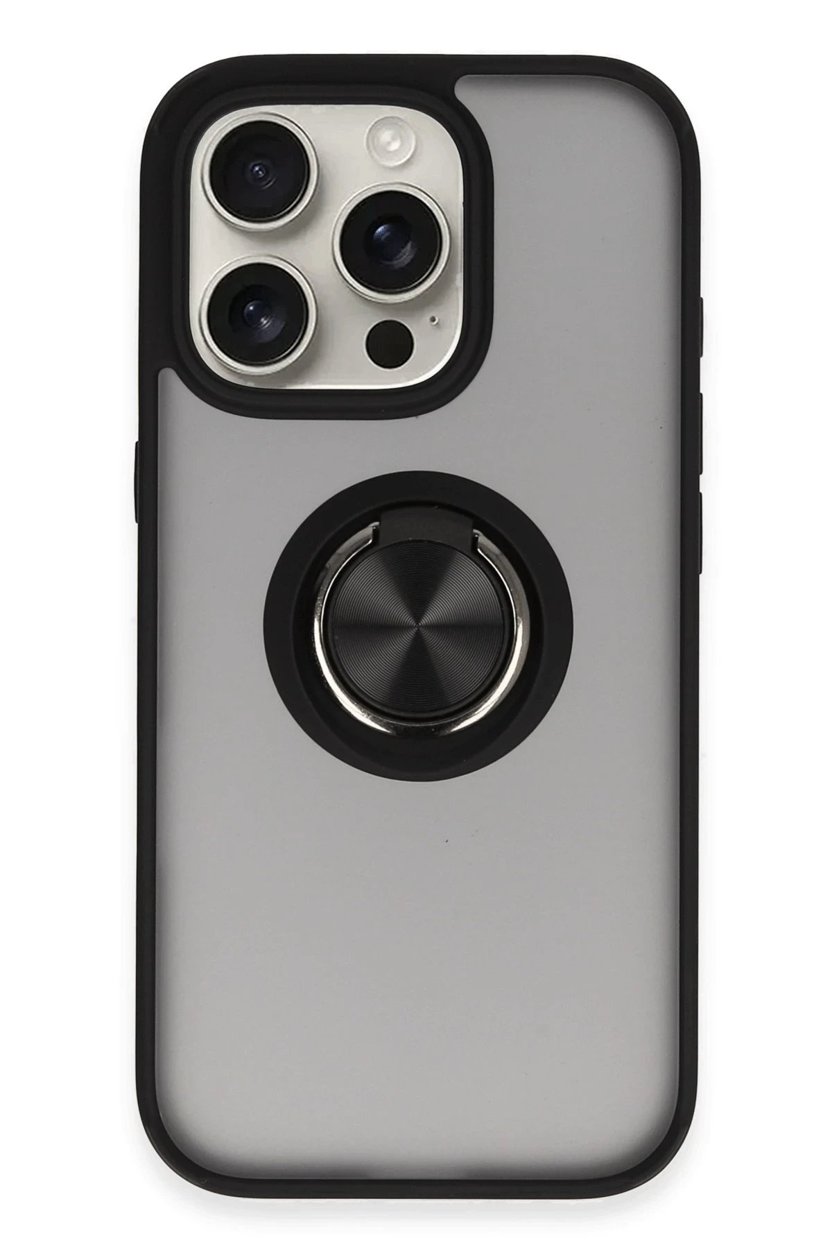 Newface iPhone 16 Pro Max Kılıf Montreal Yüzüklü Silikon Kapak - Siyah