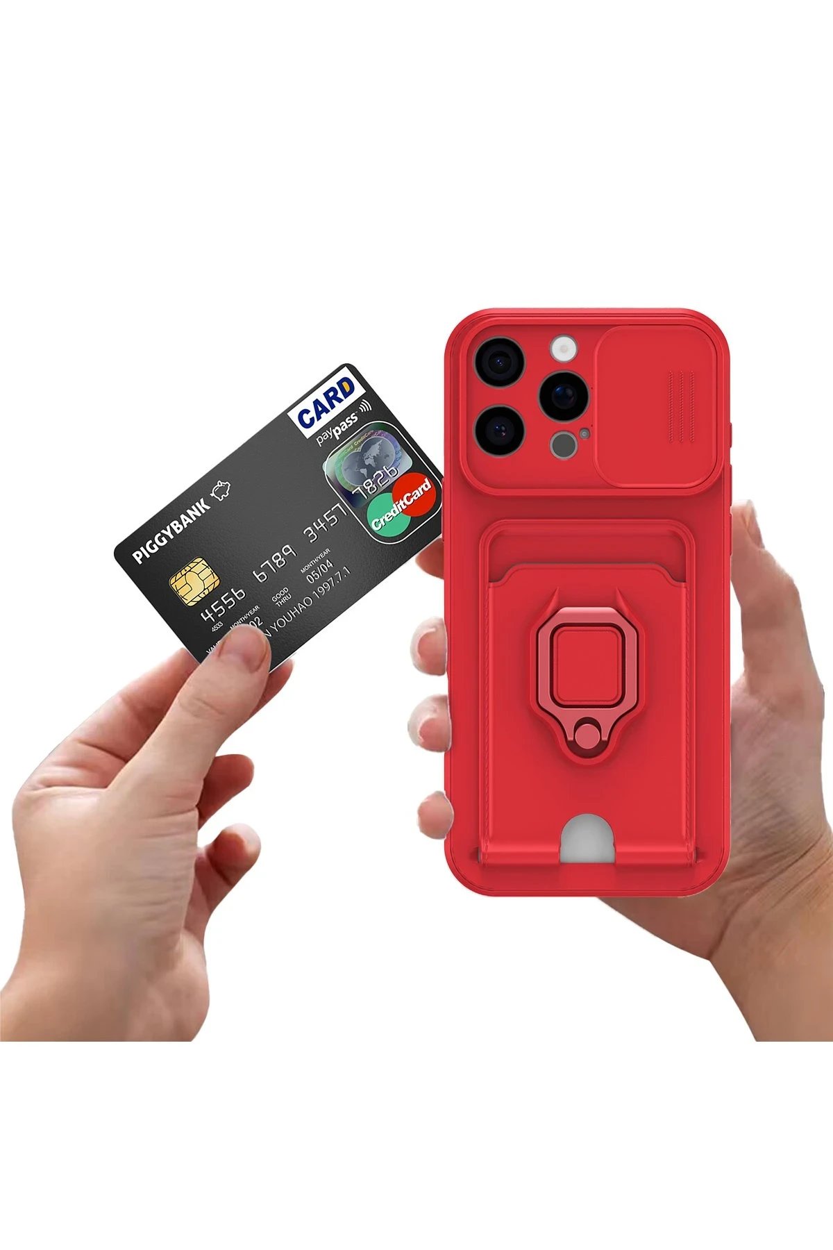 Newface iPhone 16 Kılıf Zuma Kartvizitli Yüzüklü Silikon - Siyah