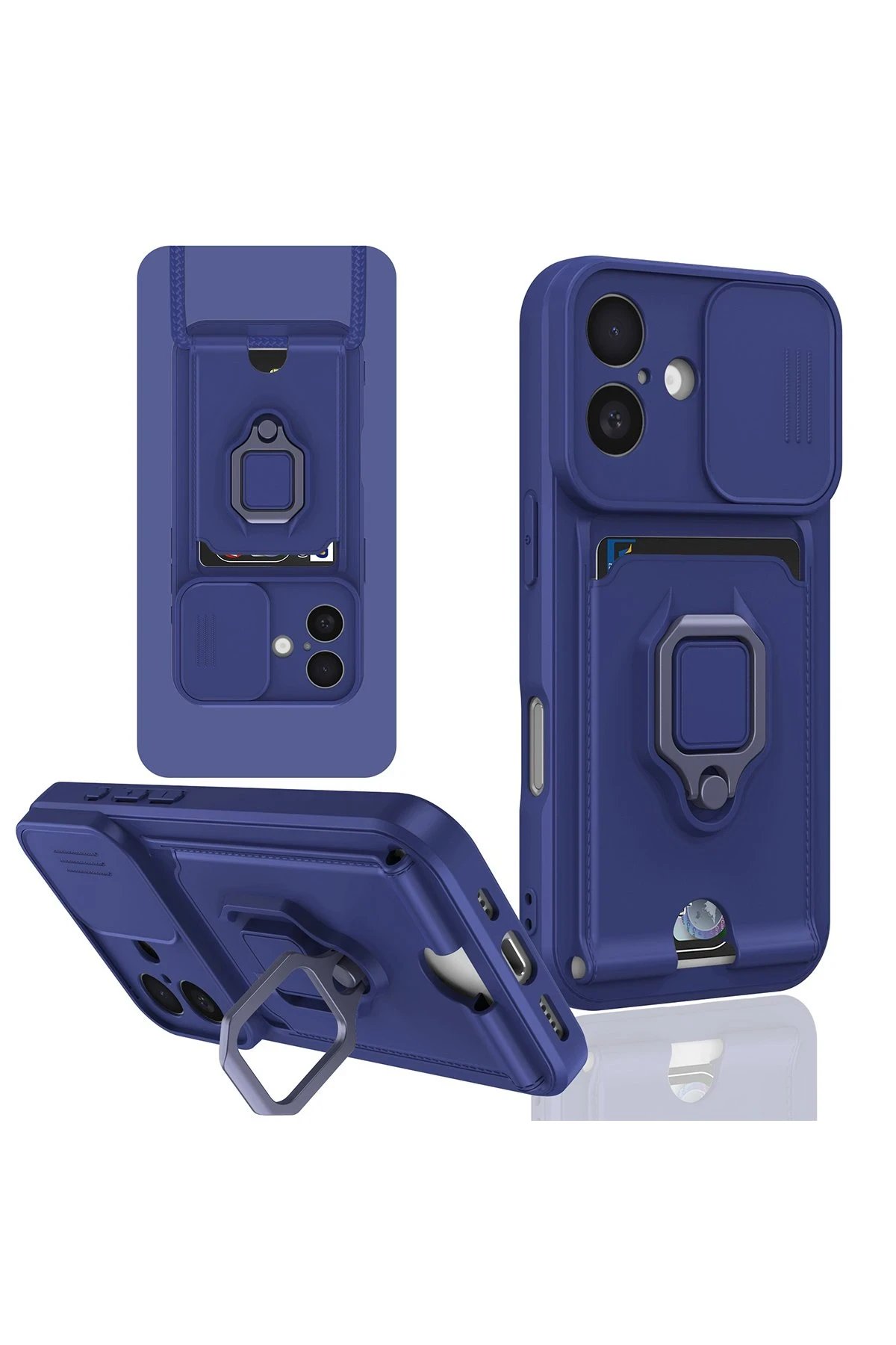 Newface iPhone 16 Kılıf Zuma Kartvizitli Yüzüklü Silikon - Lacivert