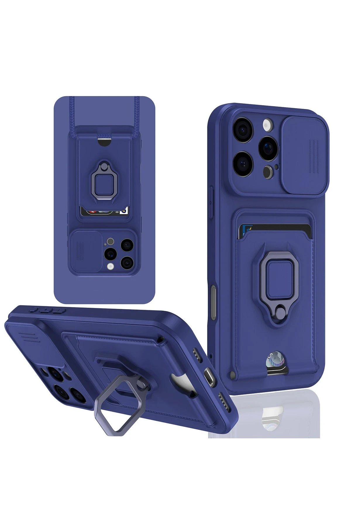 Newface iPhone 16 Pro Kılıf Zuma Kartvizitli Yüzüklü Silikon - Lacivert