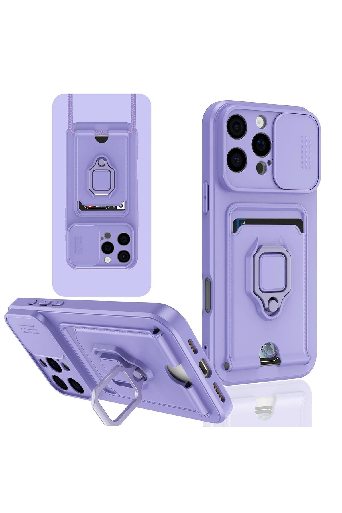 Newface iPhone 16 Pro Kılıf Zuma Kartvizitli Yüzüklü Silikon - Lila