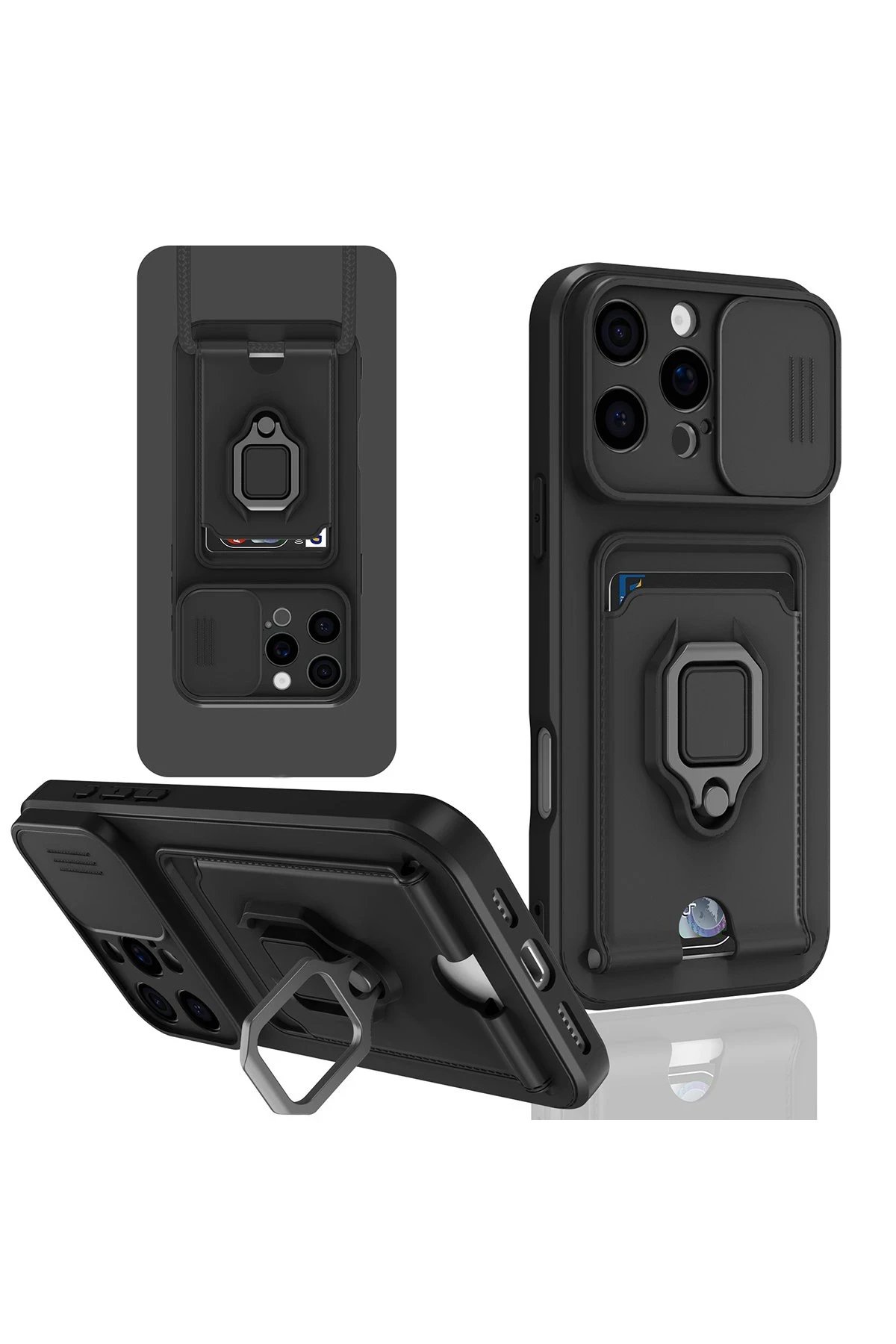 Newface iPhone 16 Pro Max Kılıf Zuma Kartvizitli Yüzüklü Silikon - Siyah