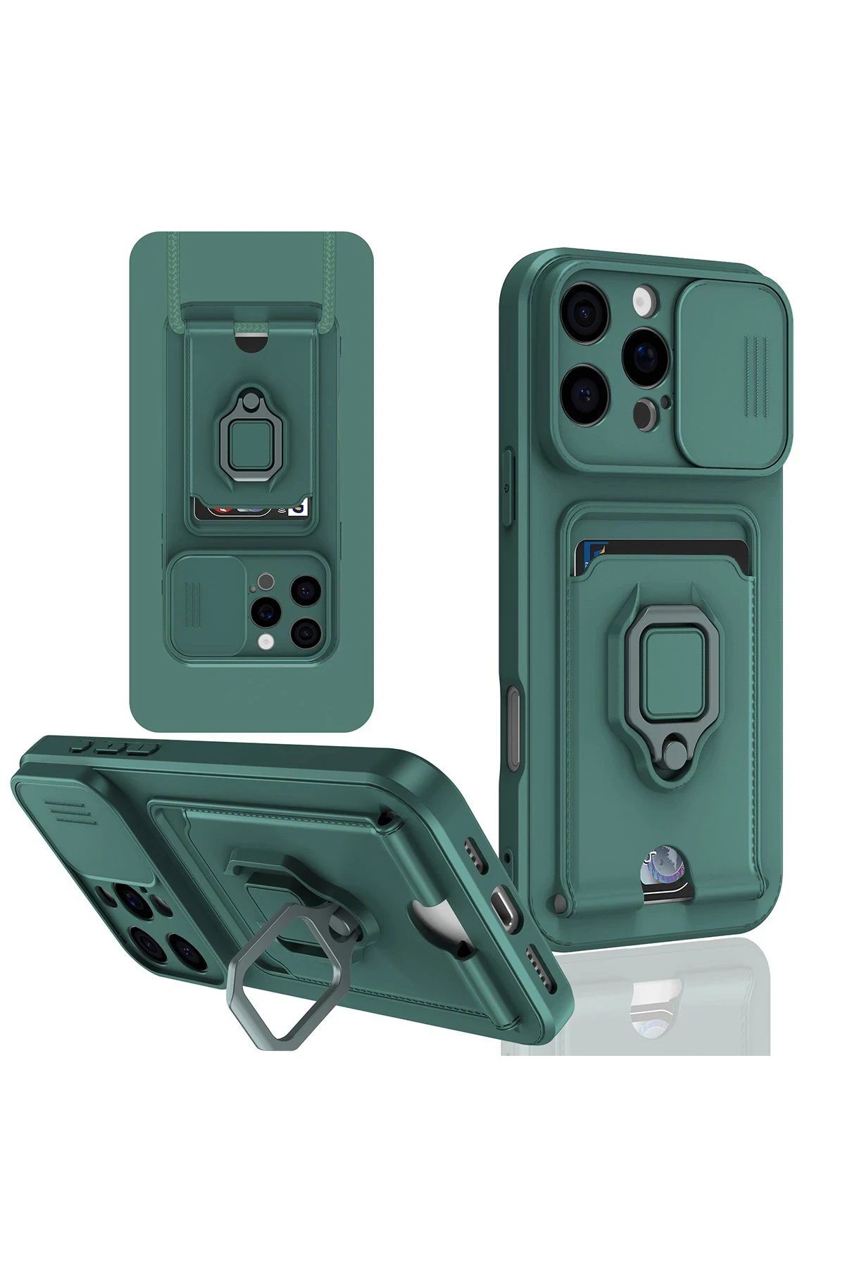 Newface iPhone 16 Pro Max Kılıf Zuma Kartvizitli Yüzüklü Silikon - Yeşil