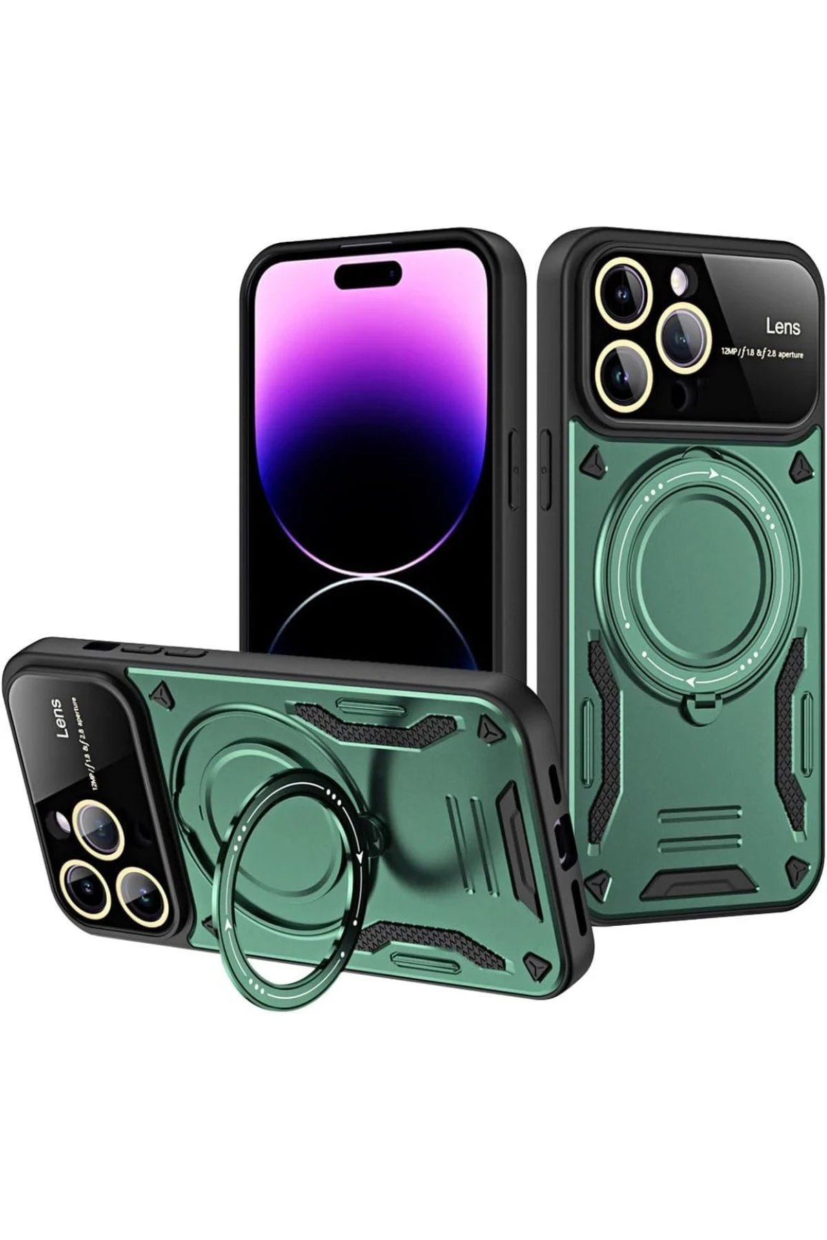 Newface iPhone 16 Pro Kılıf Joy Lens Standlı Kapak - Koyu Yeşil