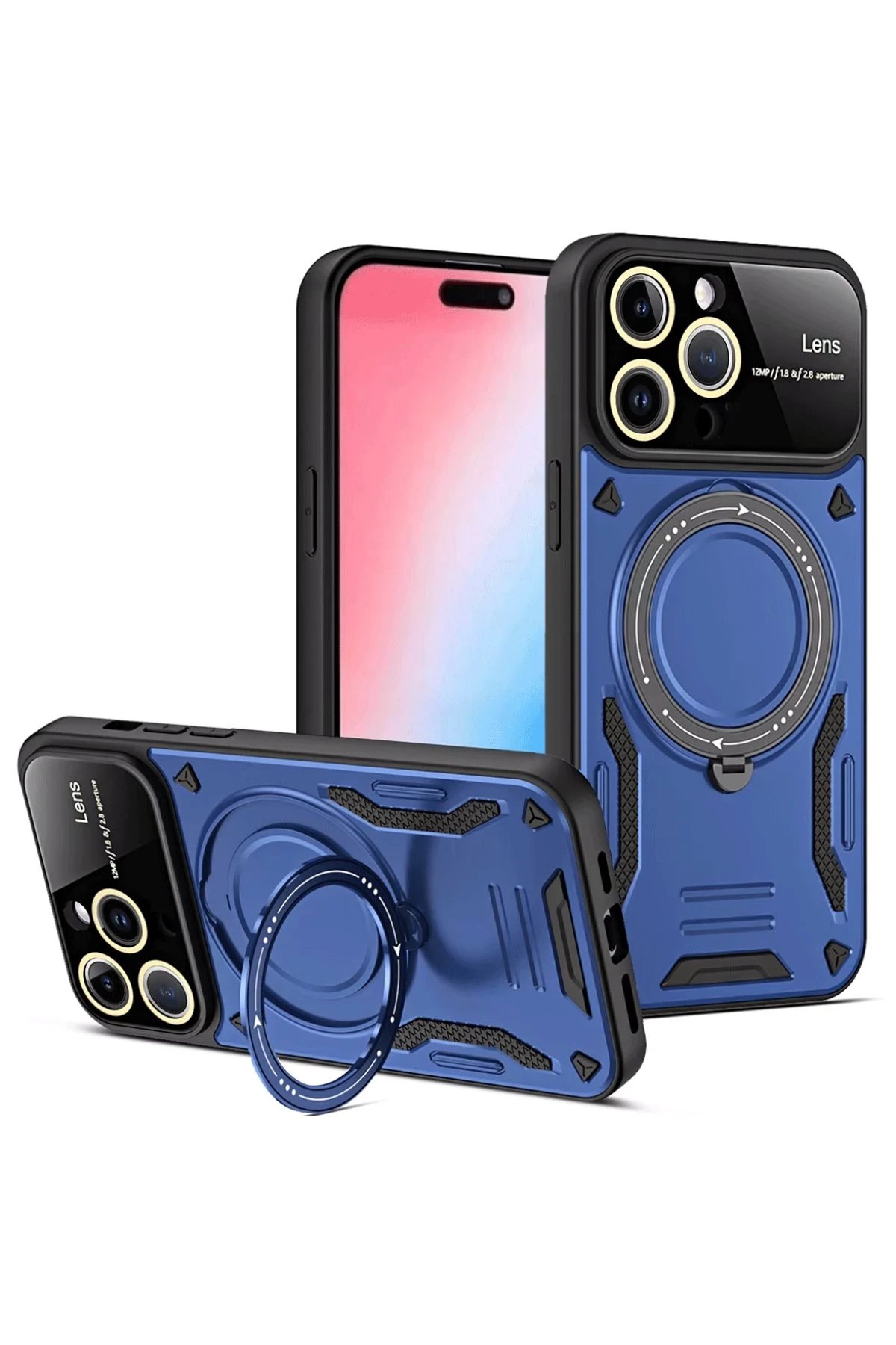 Newface iPhone 16 Pro Max Kılıf Joy Lens Standlı Kapak - Lacivert