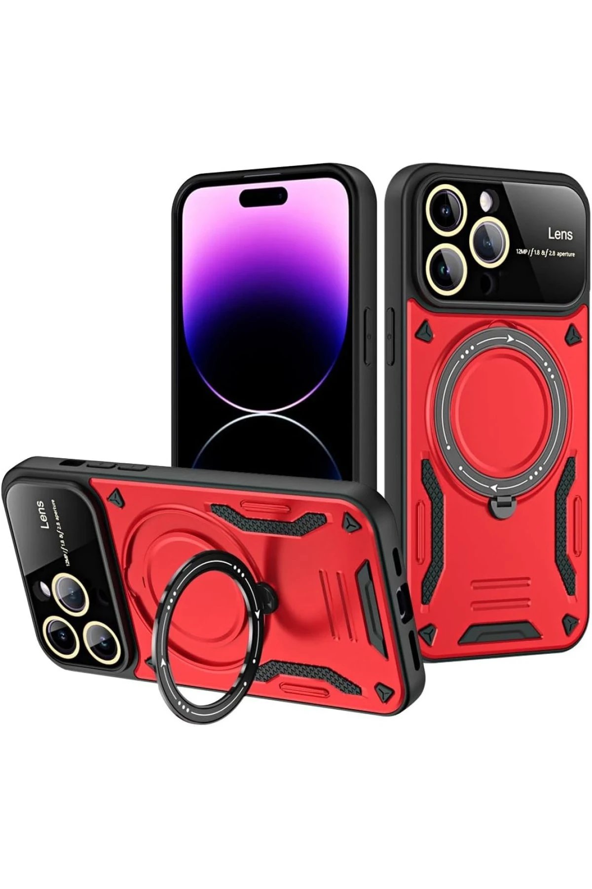 Newface iPhone 16 Pro Max Kılıf Joy Lens Standlı Kapak - Kırmızı