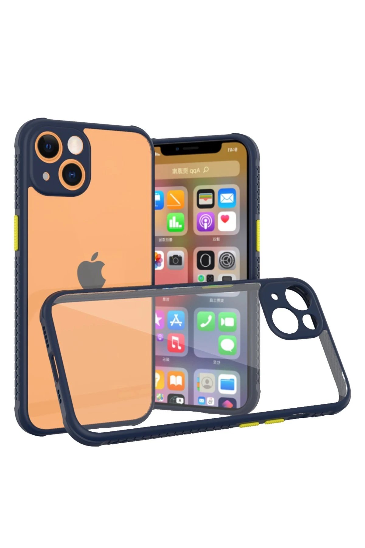 Newface iPhone 13 Mini Kılıf Miami Şeffaf Silikon - Lacivert