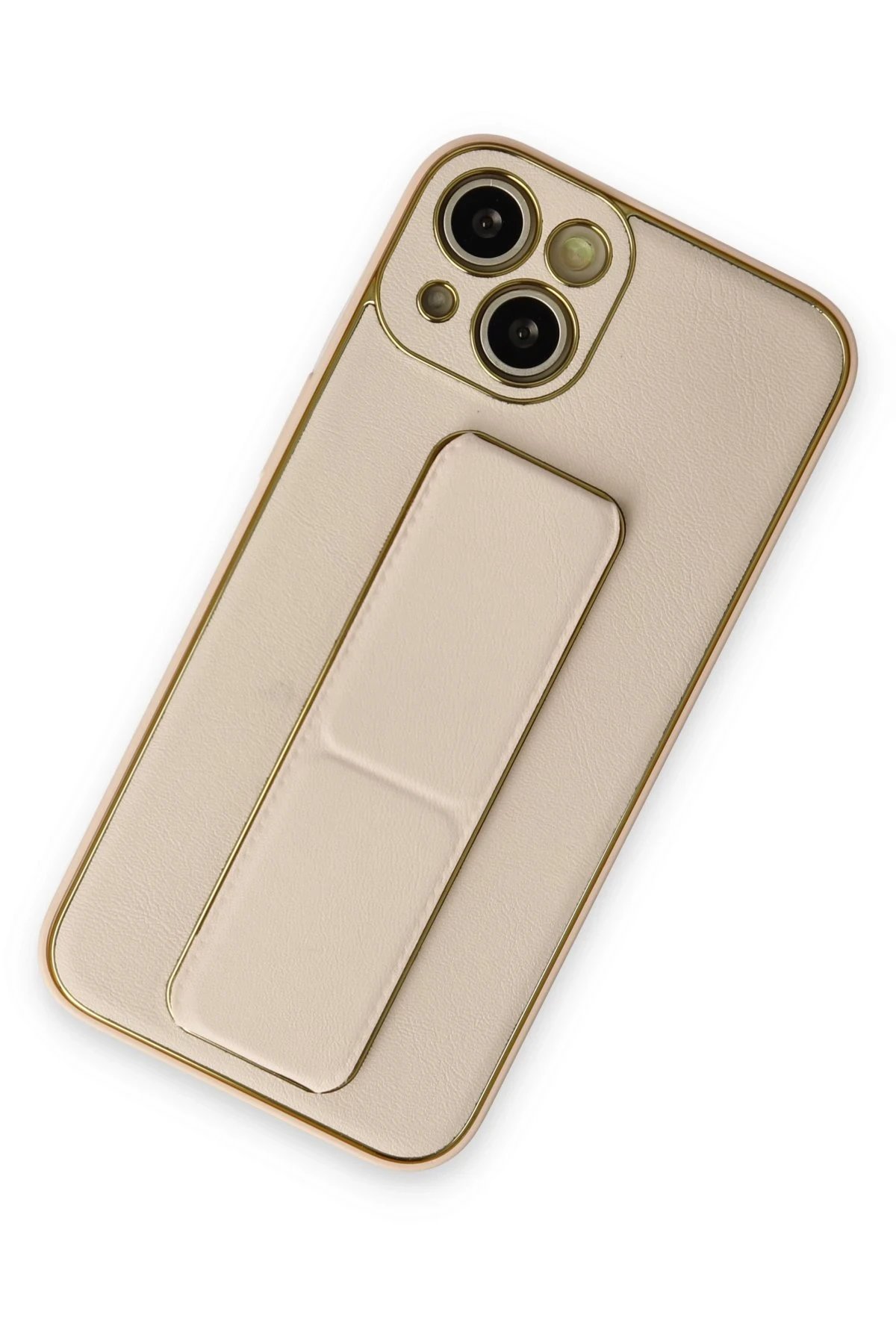 Newface iPhone 13 Kılıf Coco Deri Standlı Kapak - Gold