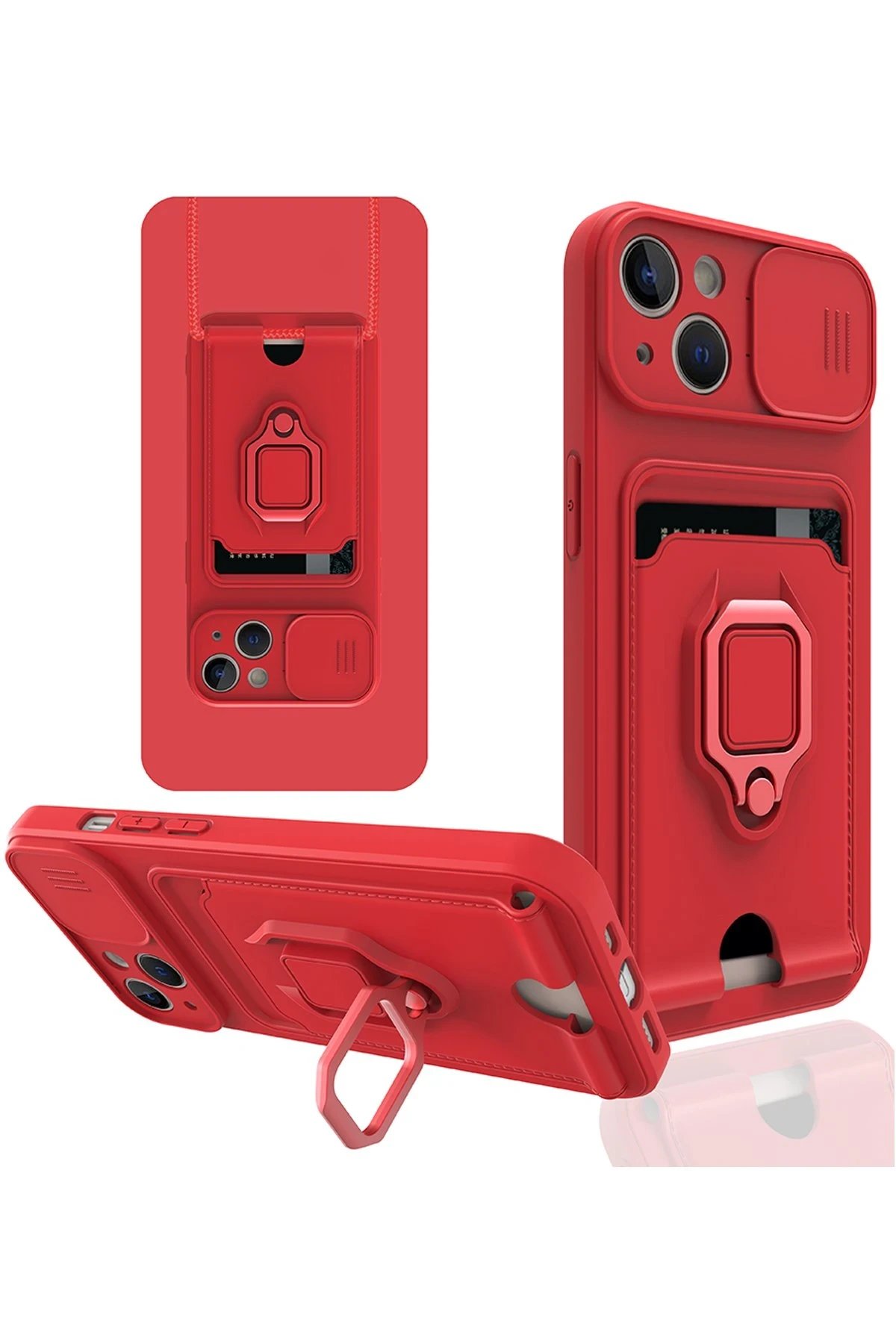 Newface iPhone 13 Kılıf Zuma Kartvizitli Yüzüklü Silikon - Kırmızı