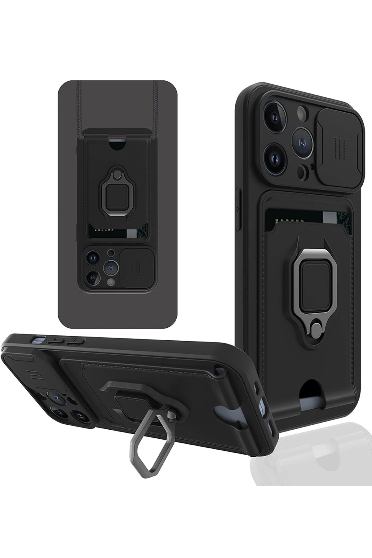 Newface iPhone 13 Pro Kılıf Zuma Kartvizitli Yüzüklü Silikon - Siyah