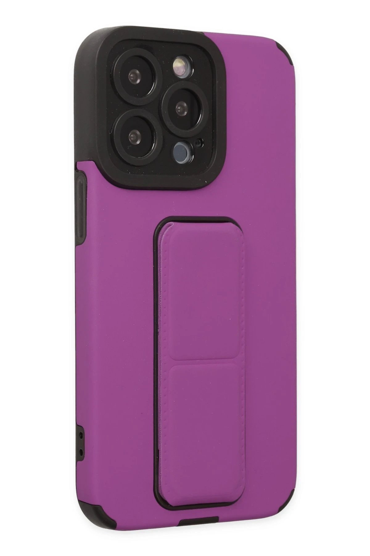 Newface iPhone 13 Pro Kılıf Mega Standlı Silikon - Mor