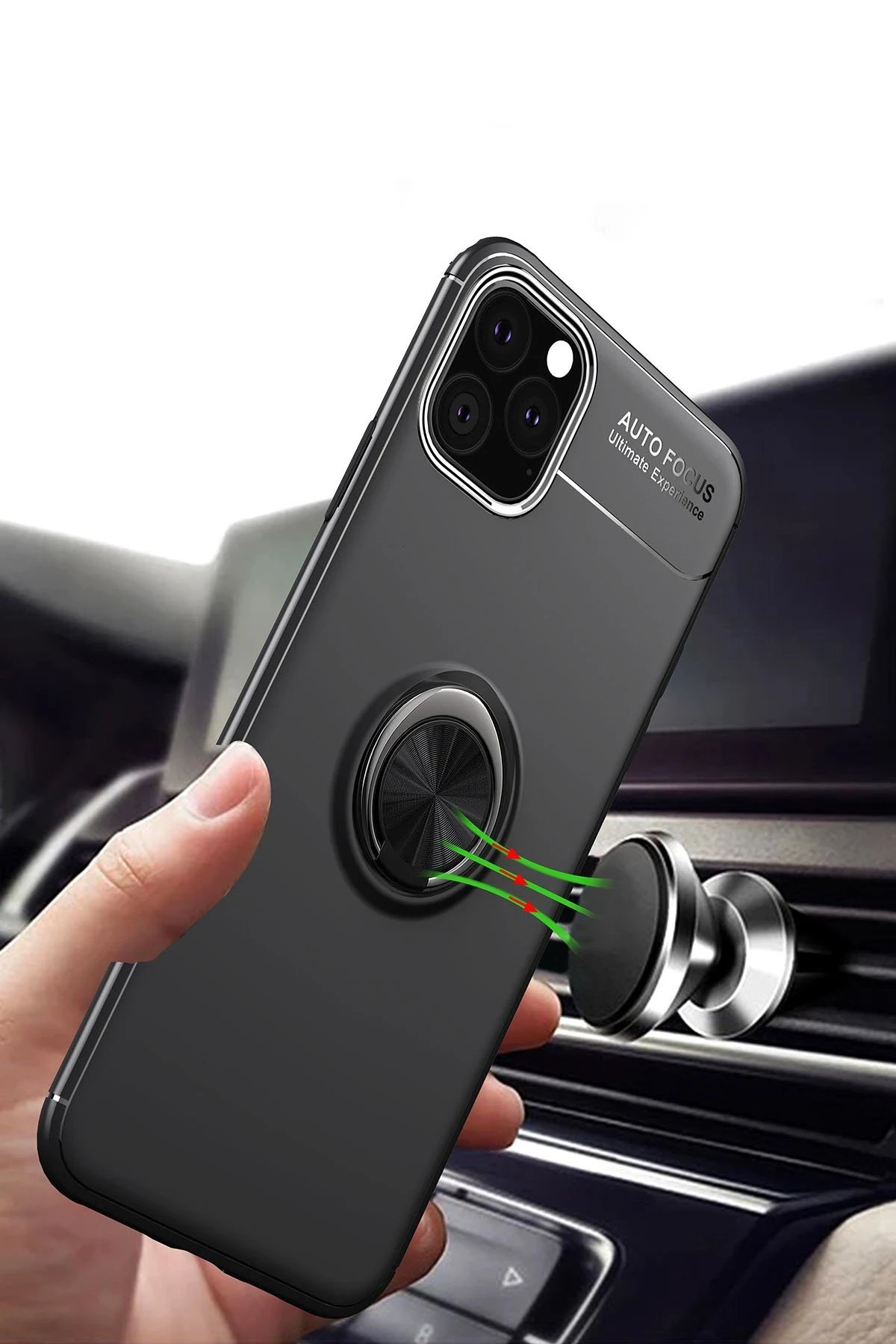 Newface iPhone 11 Pro Max Kılıf Range Yüzüklü Silikon - Siyah-Kırmızı