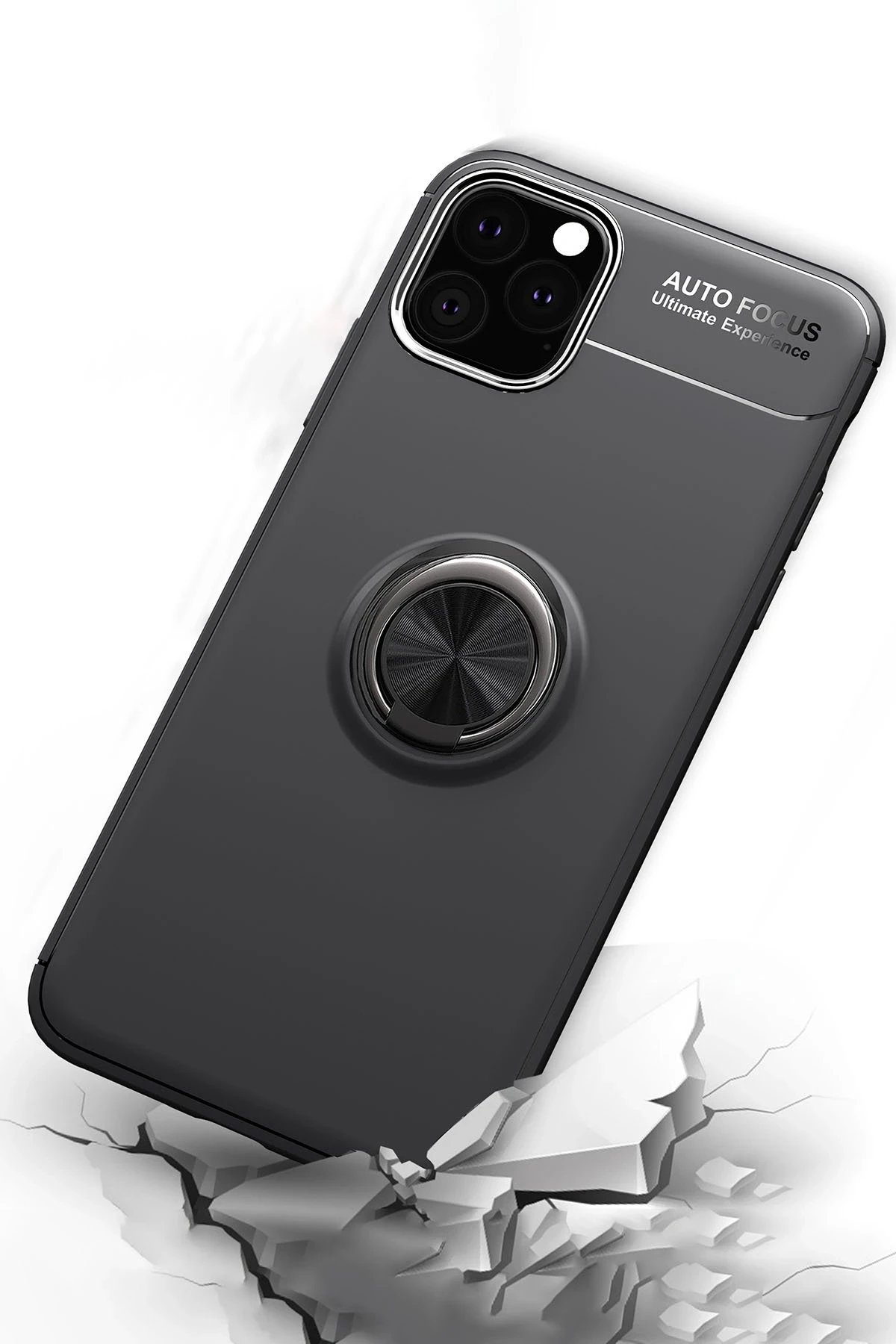 Newface iPhone 11 Pro Max Kılıf Range Yüzüklü Silikon - Siyah-Gold