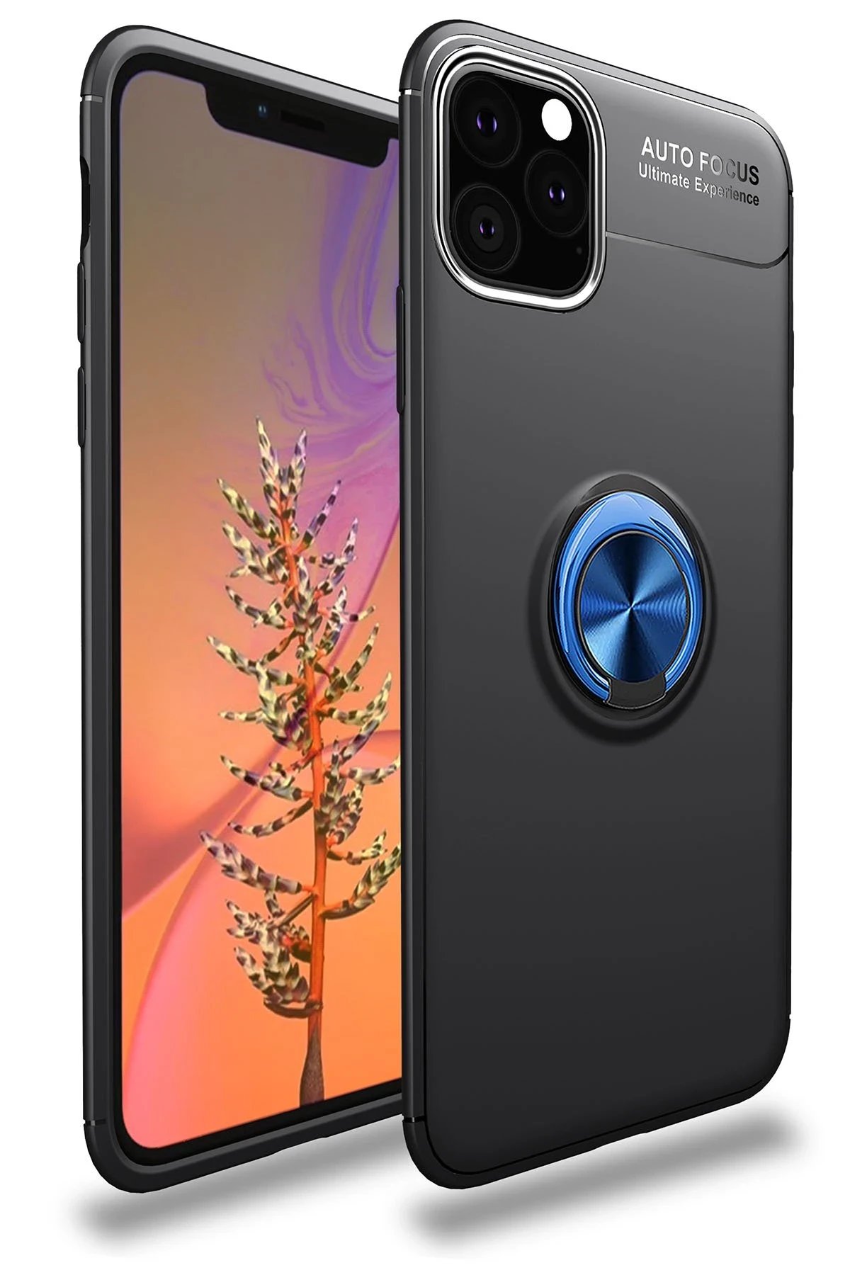Newface iPhone 11 Pro Max Kılıf Range Yüzüklü Silikon - Siyah-Mavi