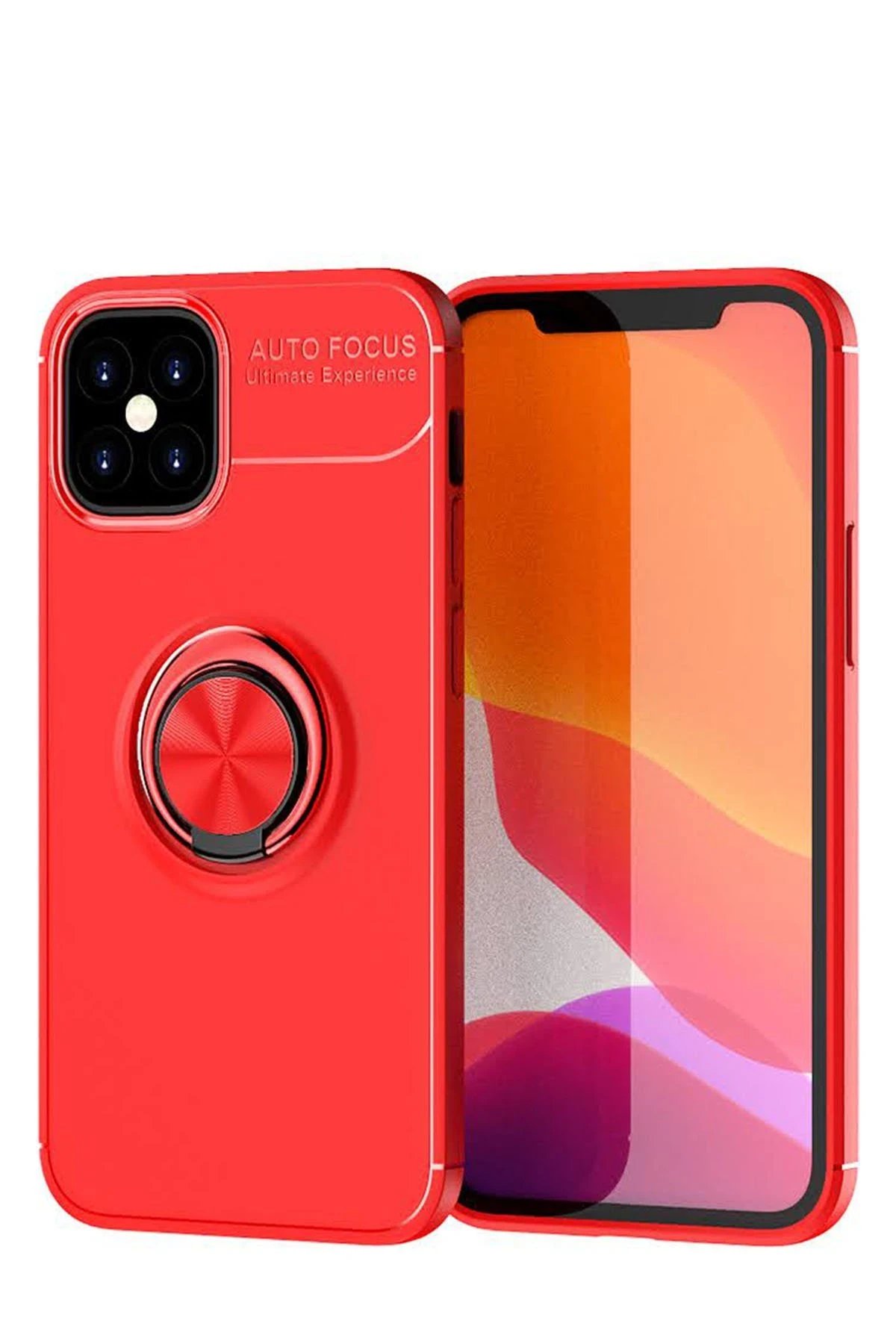 Newface iPhone 12 Mini Kılıf Range Yüzüklü Silikon - Kırmızı