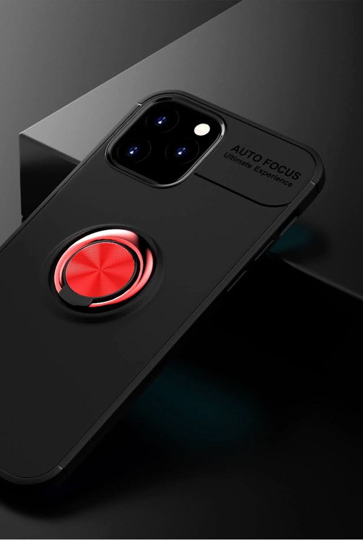 Newface iPhone 12 Kılıf Range Yüzüklü Silikon - Siyah-Kırmızı