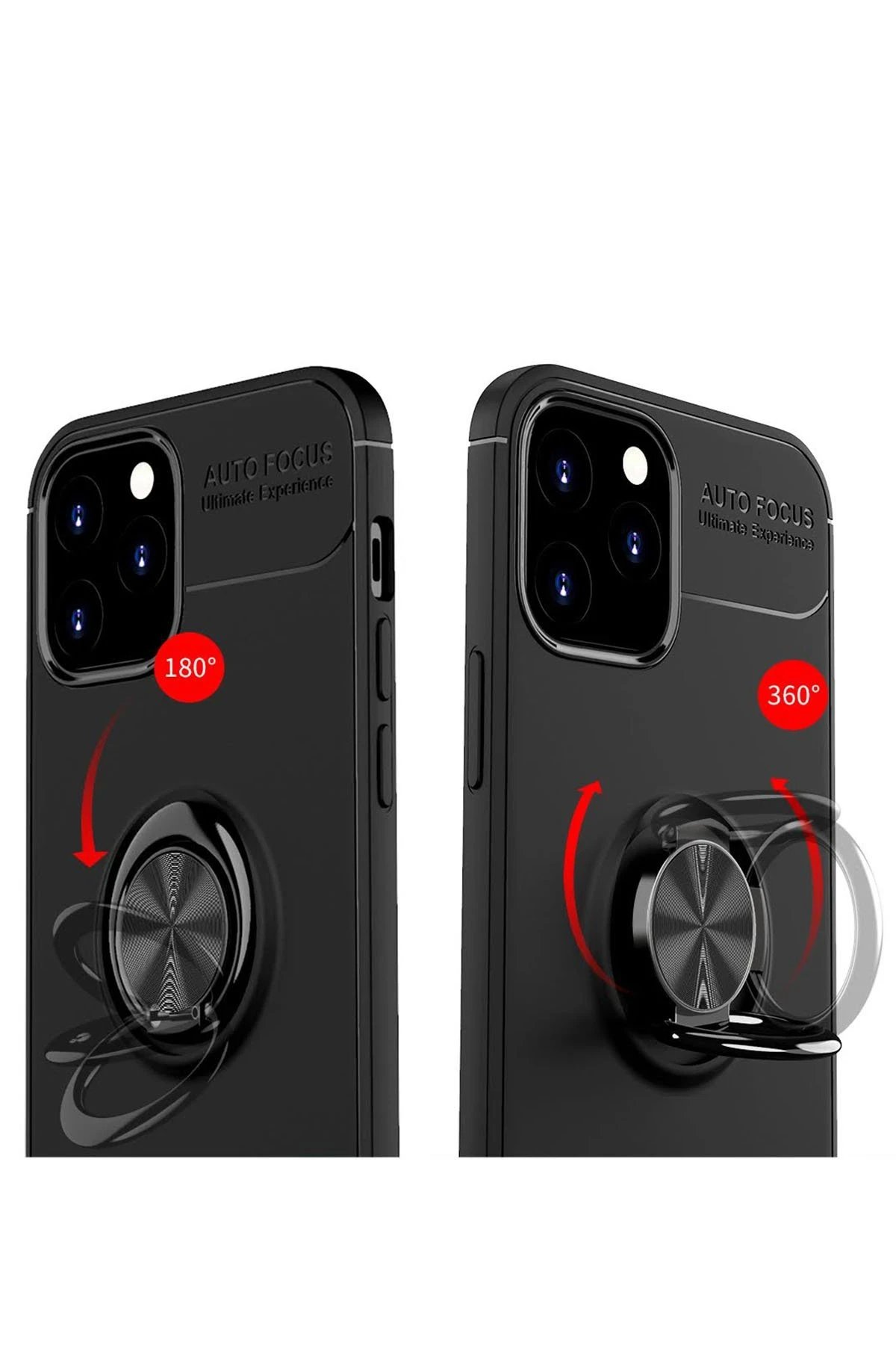 Newface iPhone 12 Kılıf Range Yüzüklü Silikon - Siyah-Kırmızı