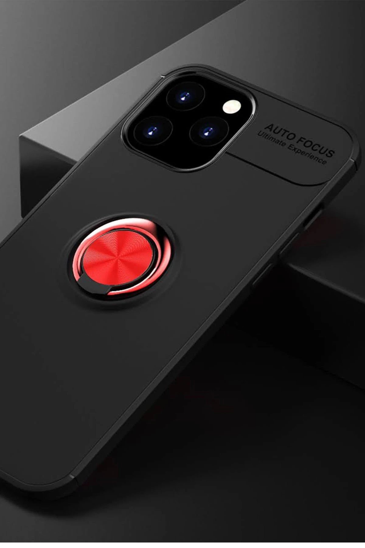 Newface iPhone 12 Pro Max Kılıf Range Yüzüklü Silikon - Siyah-Kırmızı