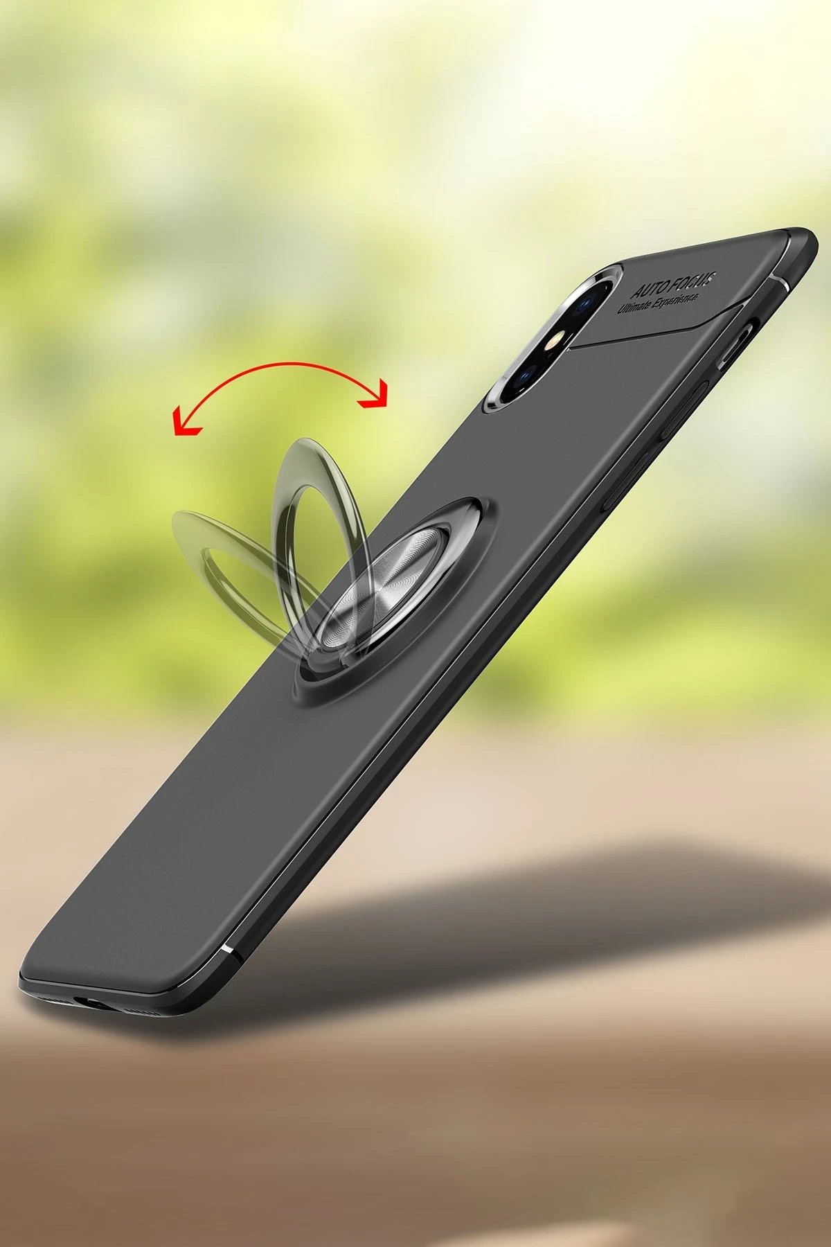 Newface iPhone XS Kılıf Range Yüzüklü Silikon - Siyah-Kırmızı