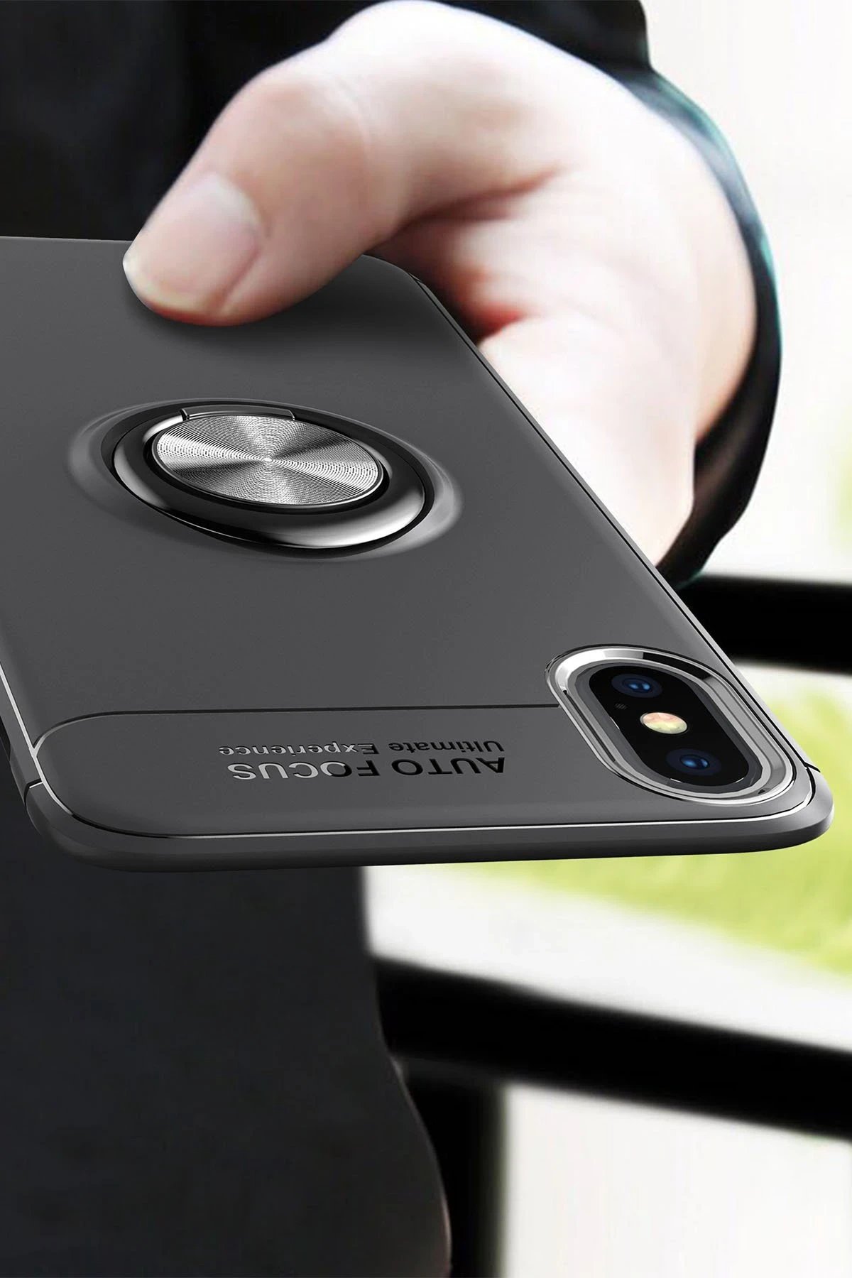 Newface iPhone XS Kılıf Range Yüzüklü Silikon - Siyah-Gold